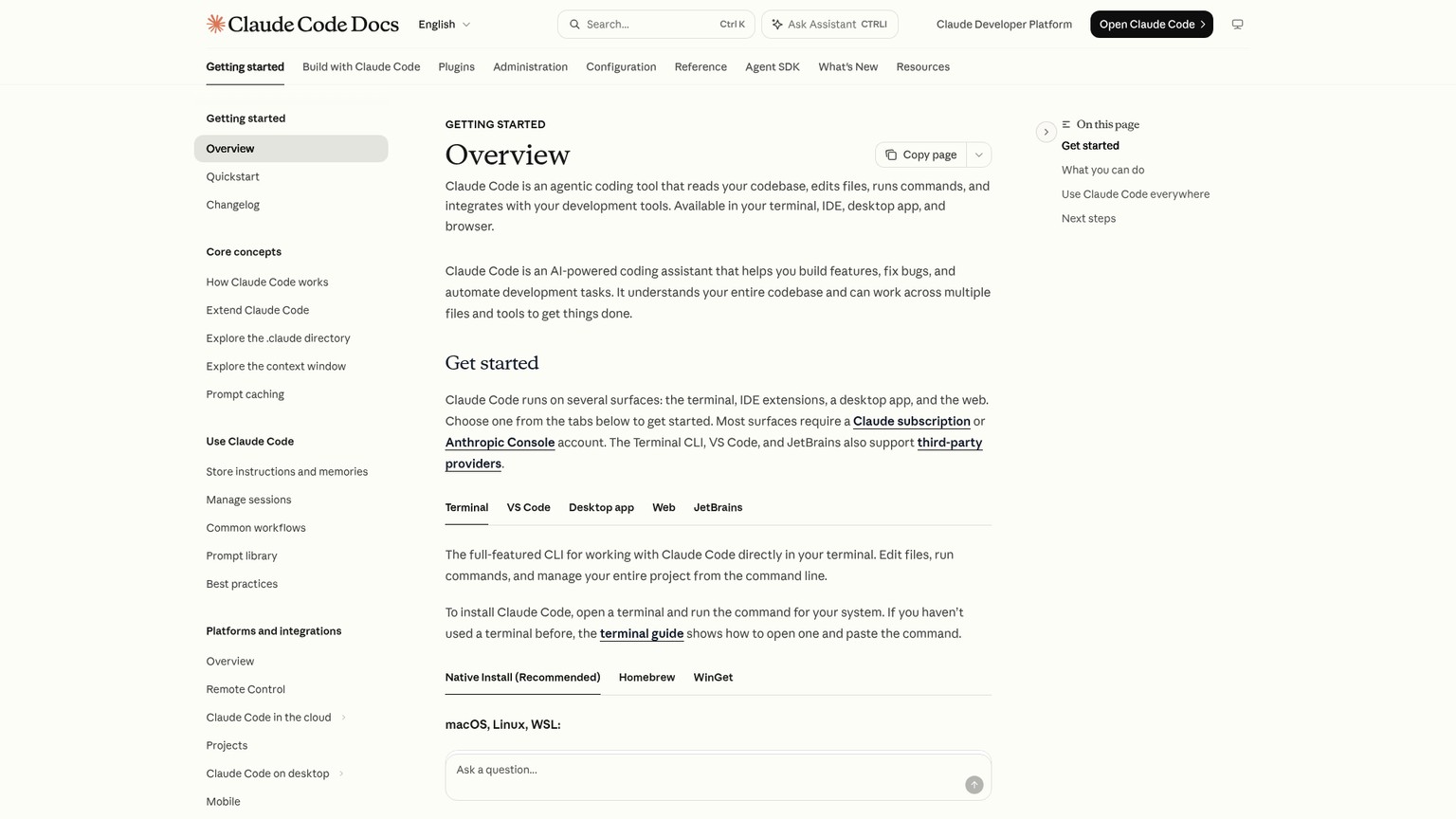 Official Claude Code documentation describing project editing, bug fixing and testing