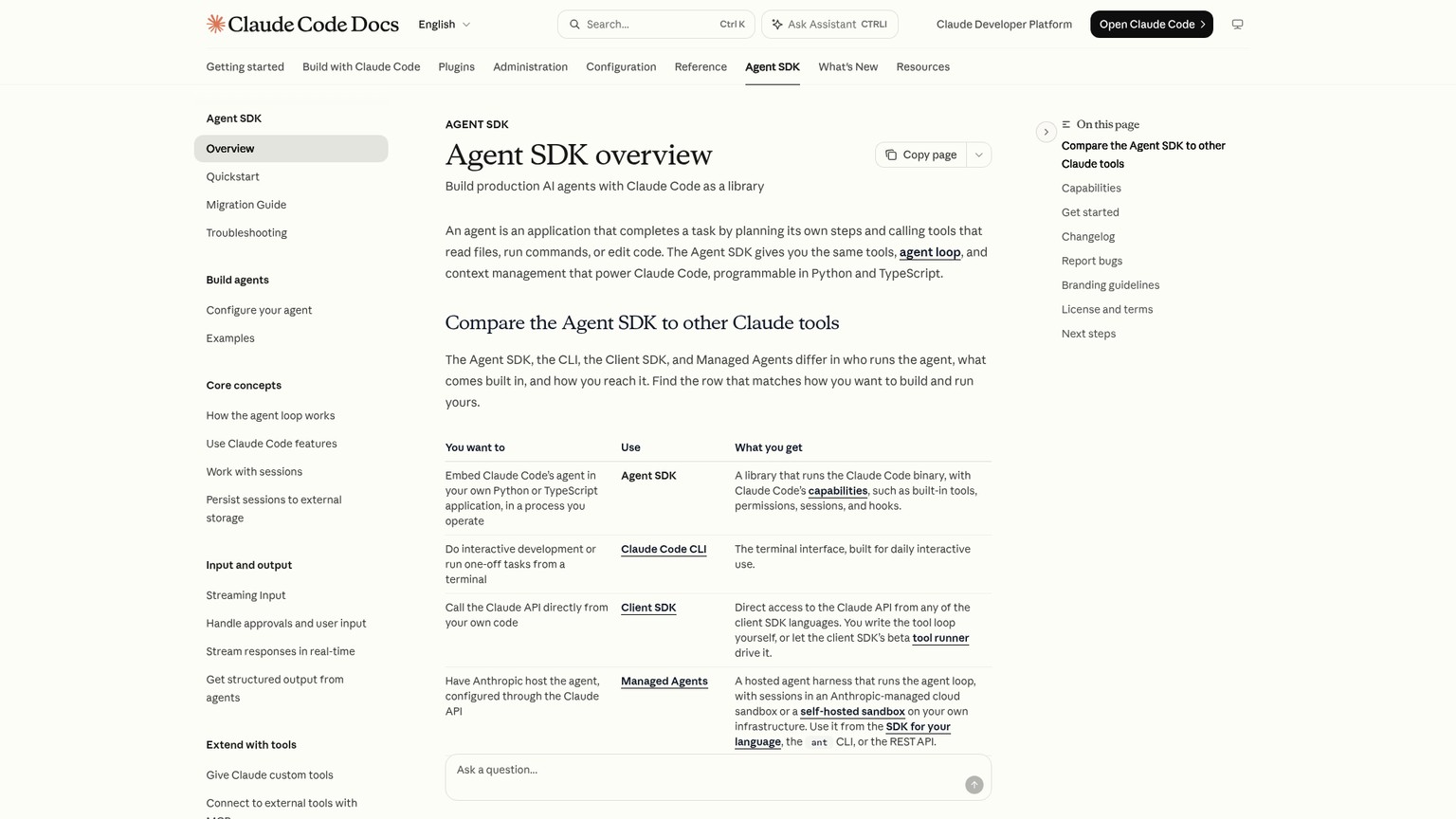 Panoramica di Claude Agent SDK che confronta il runtime incorporato con il client SDK e Managed Agents