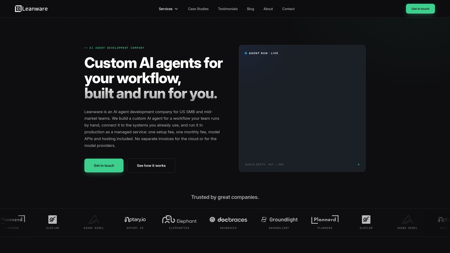 Leanware managed custom AI agents service page