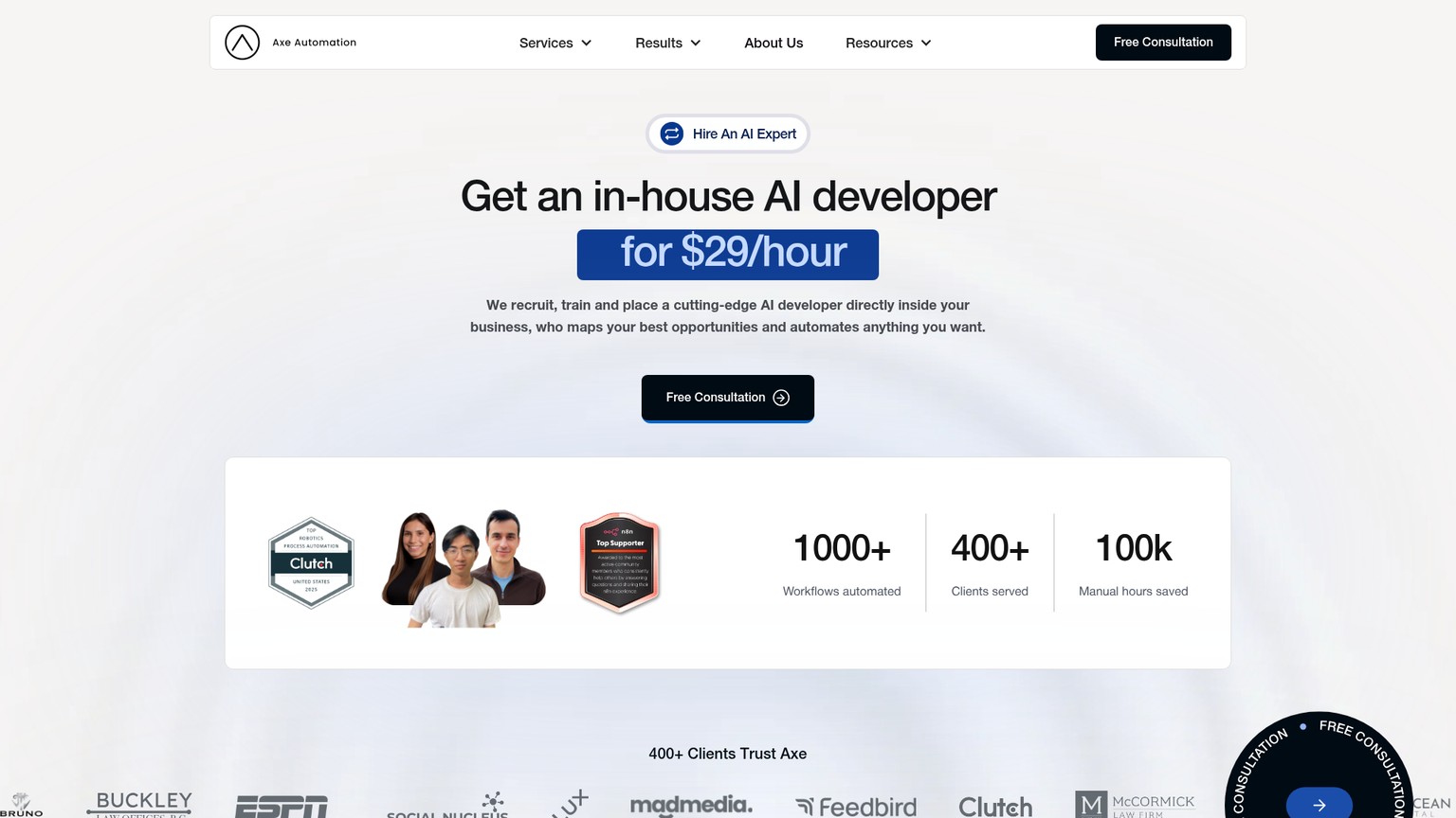 Axe Automation embedded AI developer service page