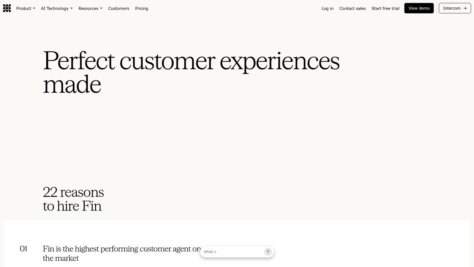 Intercom Fin AI agent page