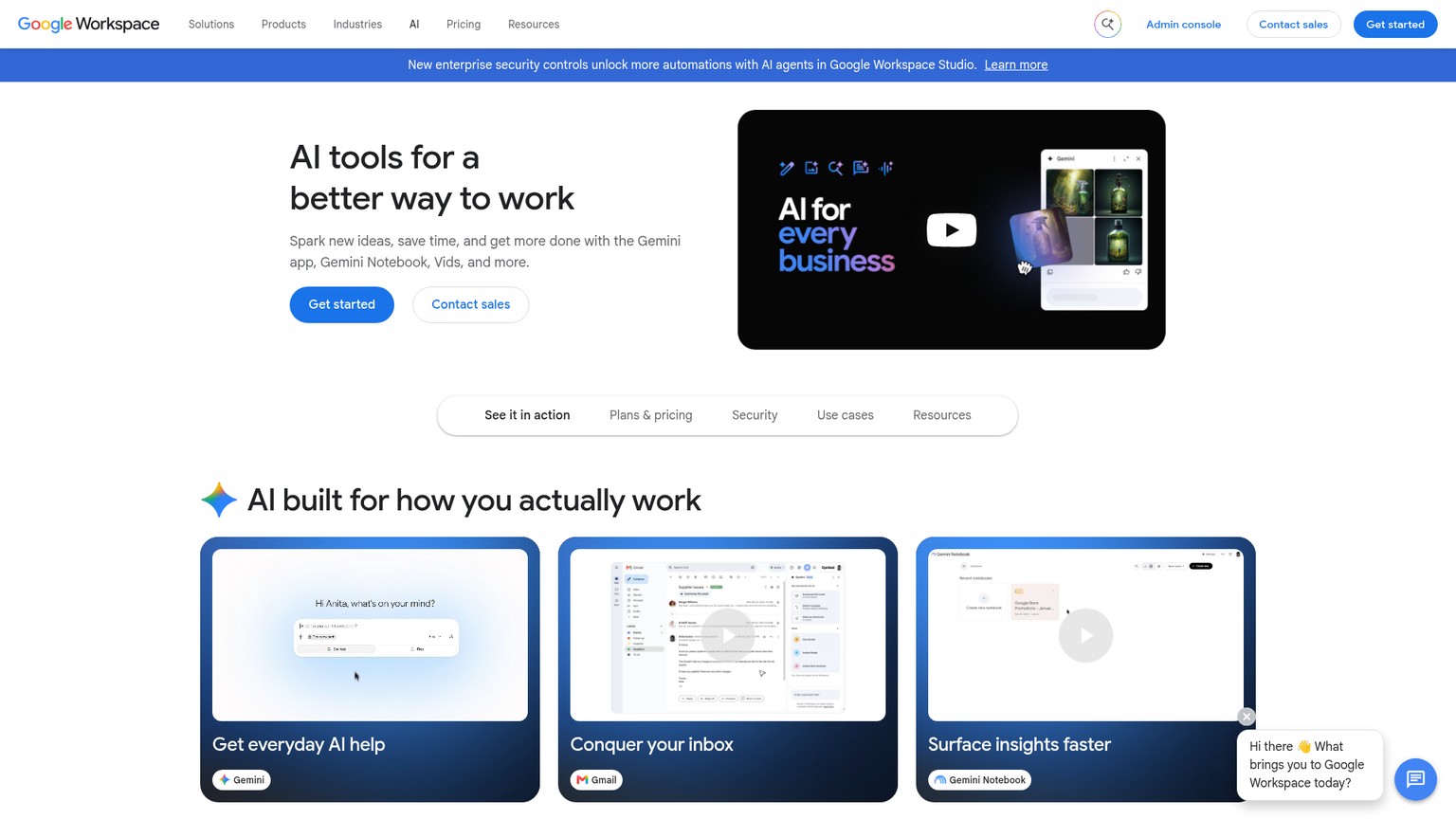 Google Workspace AI tools for business page