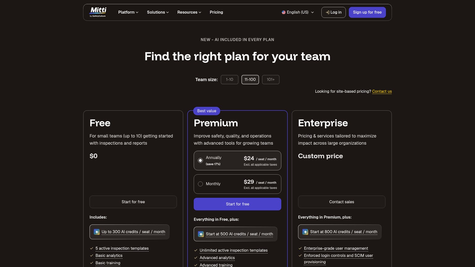Mitti inspection and AI plan pricing