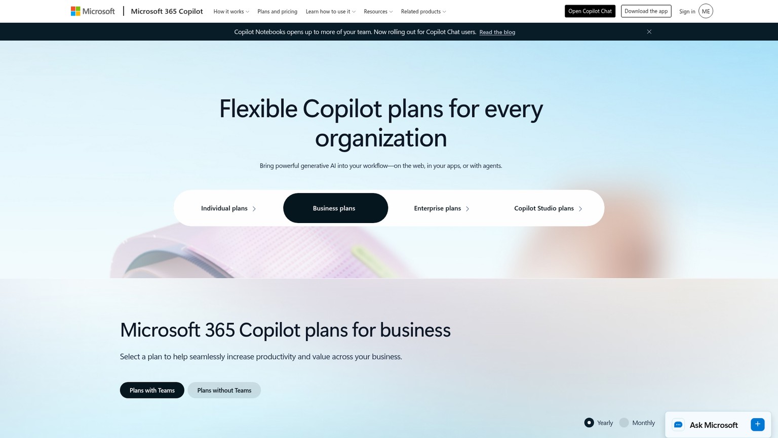 Microsoft 365 Copilot Business pricing page