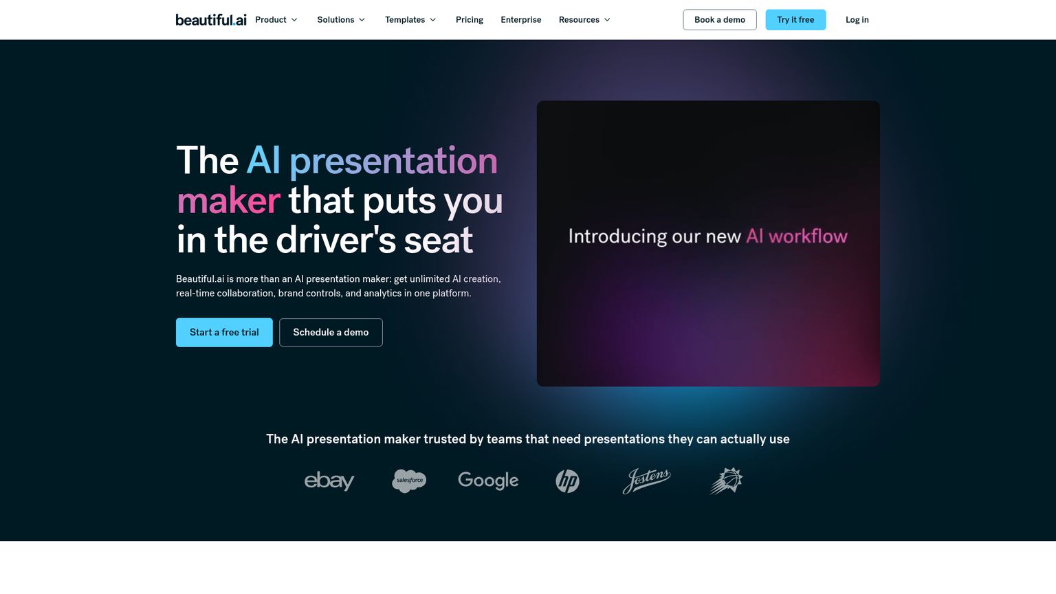 Beautiful.ai public AI workflow showing input, outline review and styling