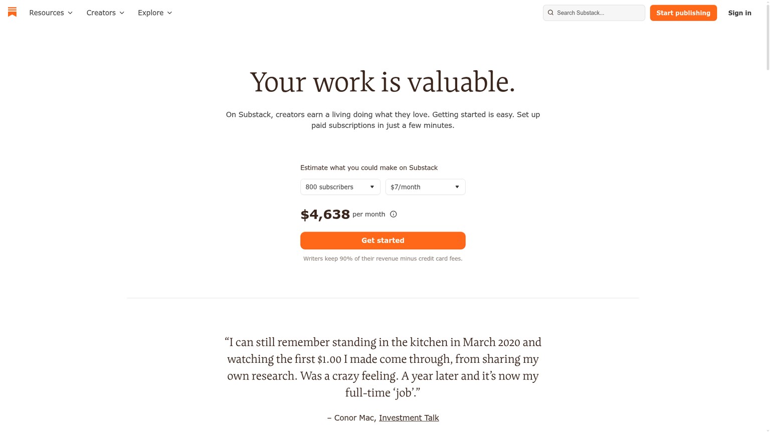 Substack going paid page explaining the revenue share