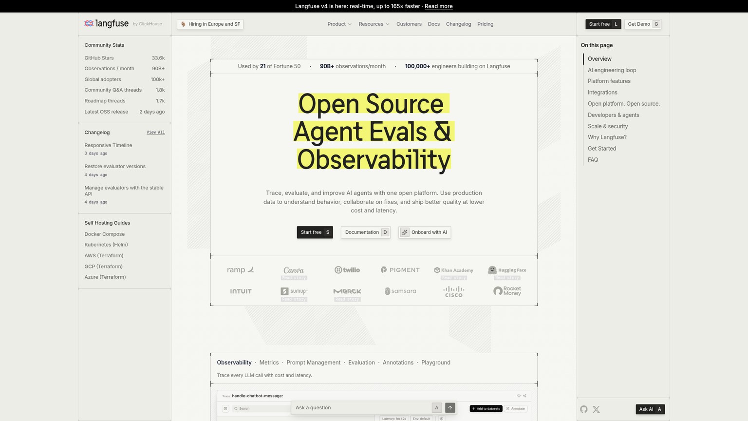 Langfuse observability platform showing agent traces and evaluations