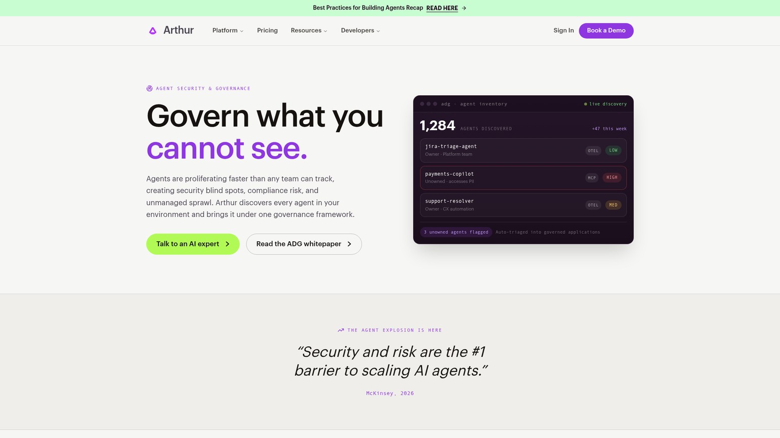 Arthur Agent Security and Governance platform