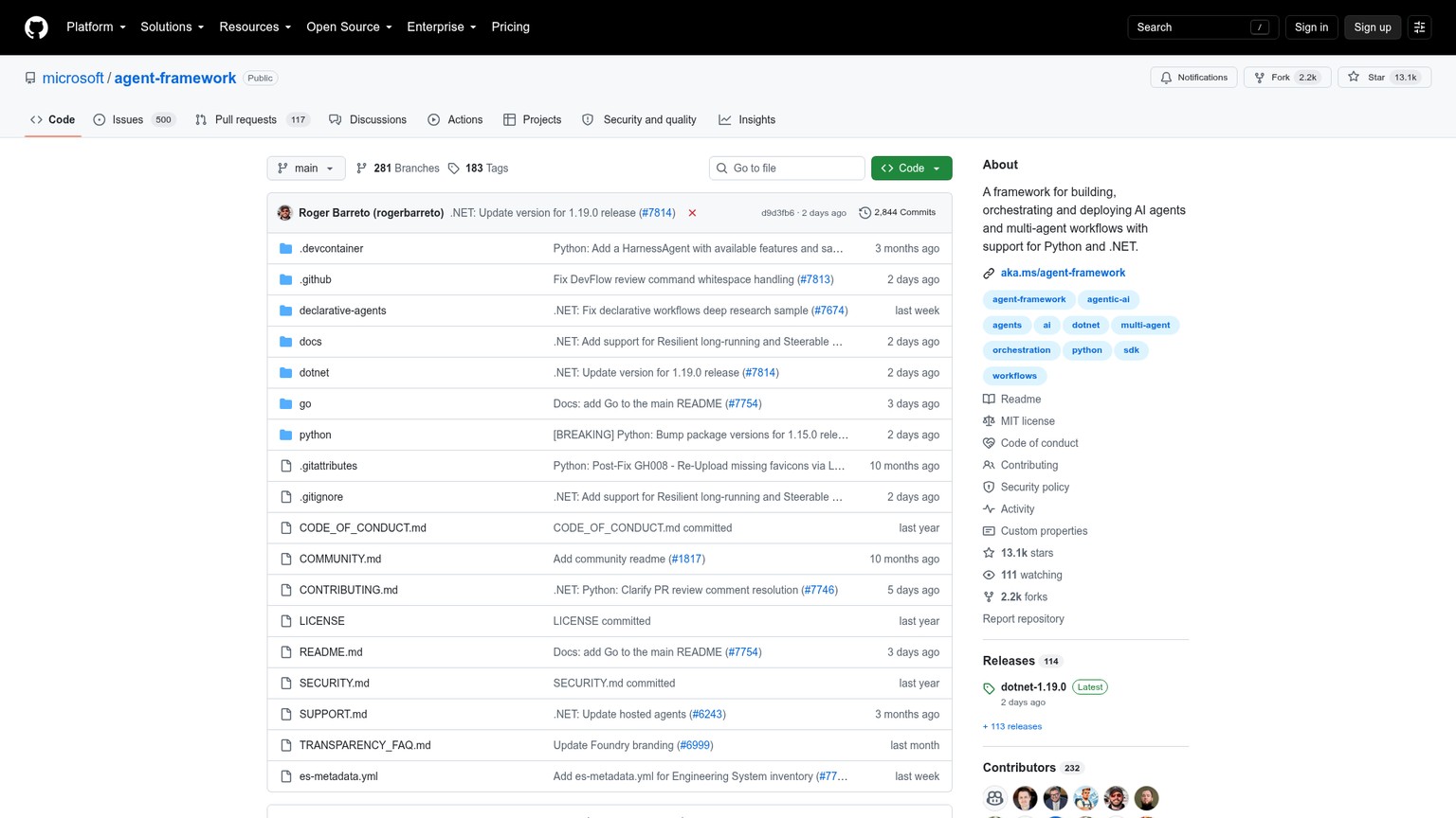 Repositorio oficial de código abierto de Microsoft Agent Framework