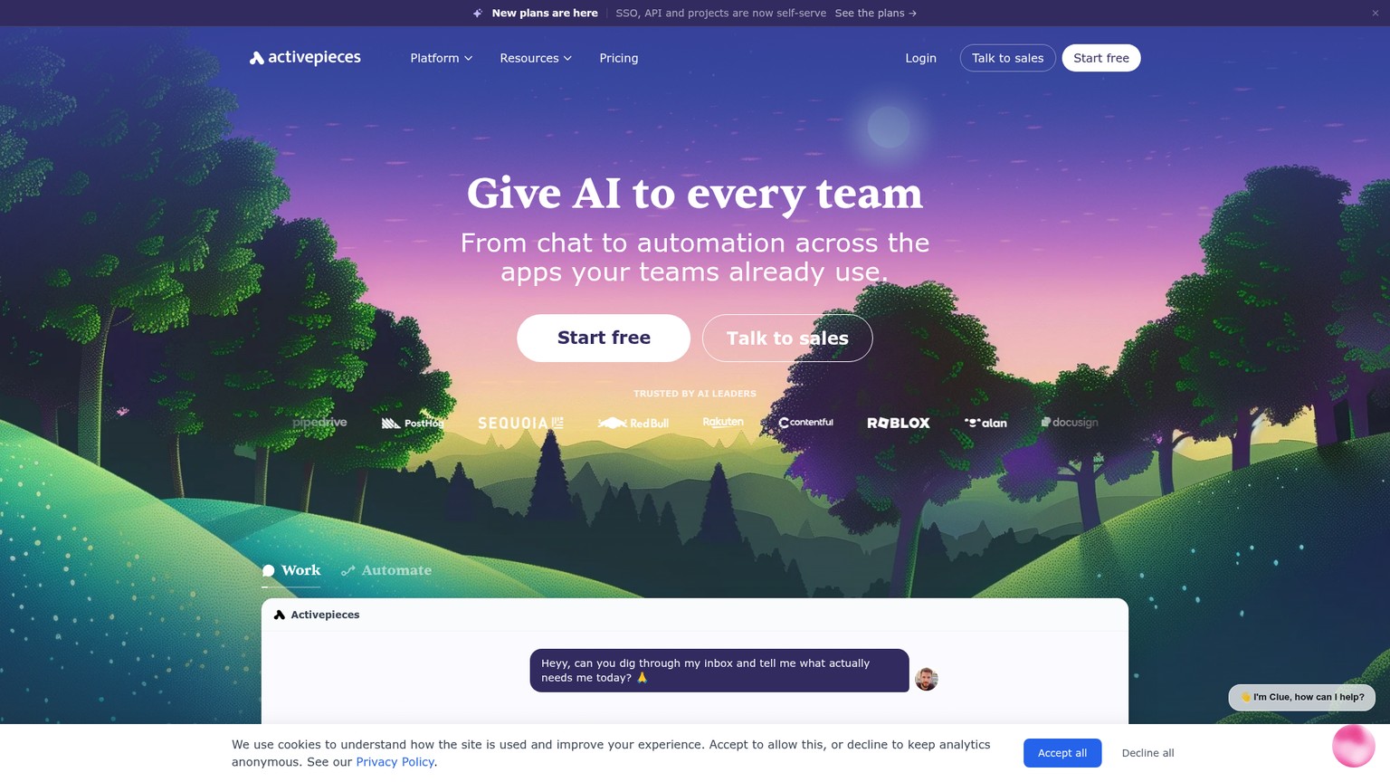 Activepieces open-source AI automation platform website
