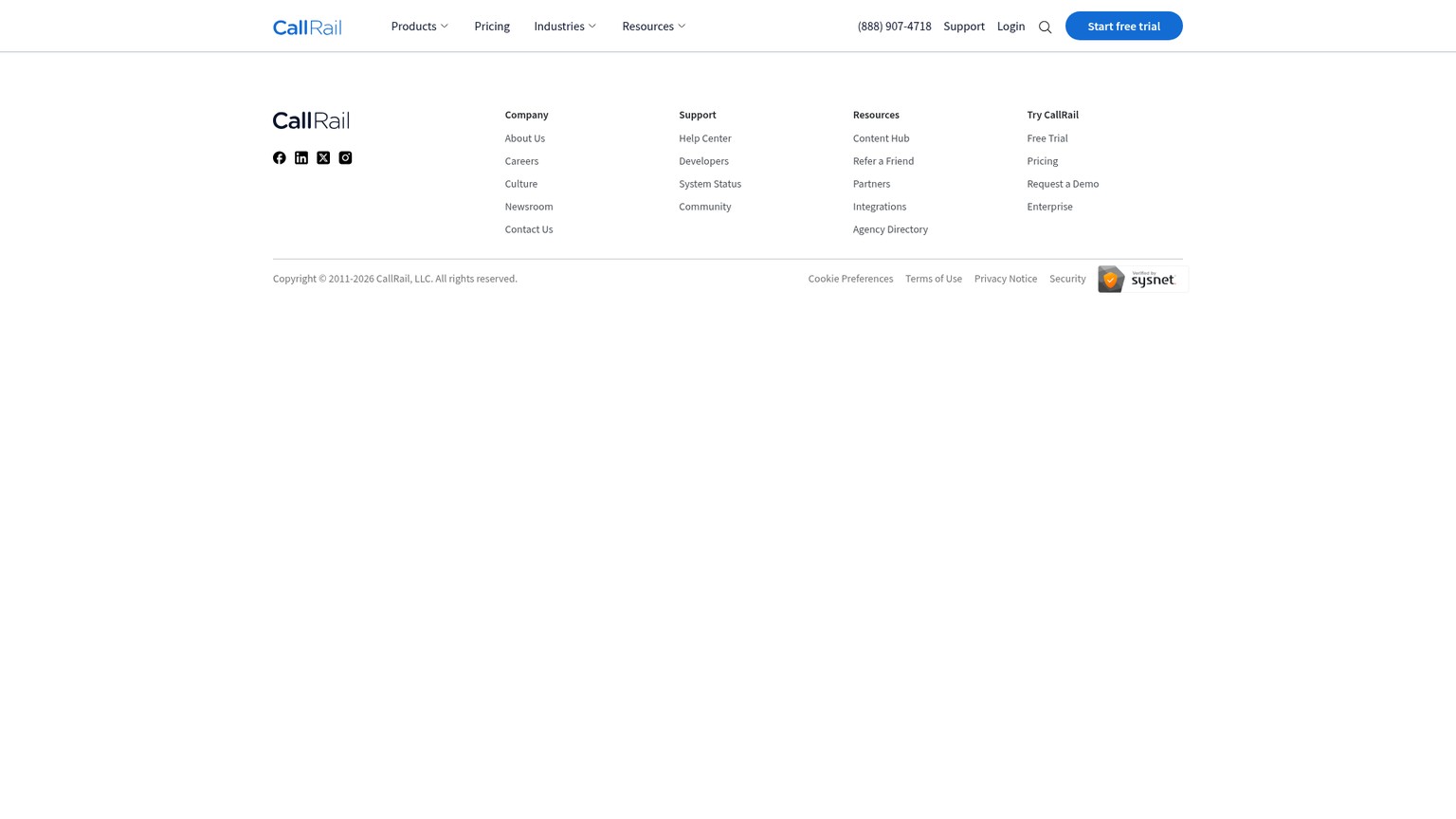 CallRail homepage screenshot