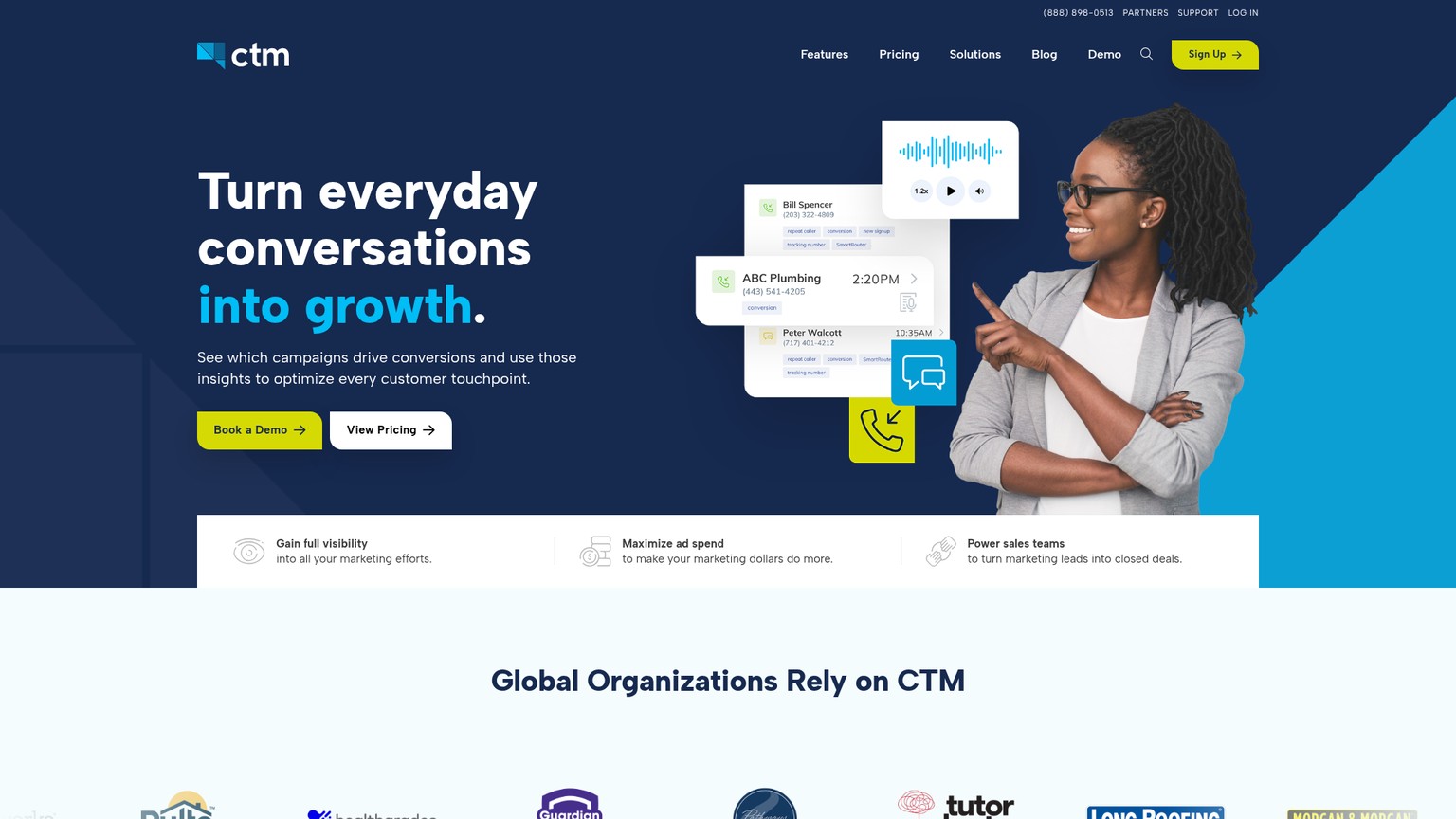 CallTrackingMetrics homepage screenshot