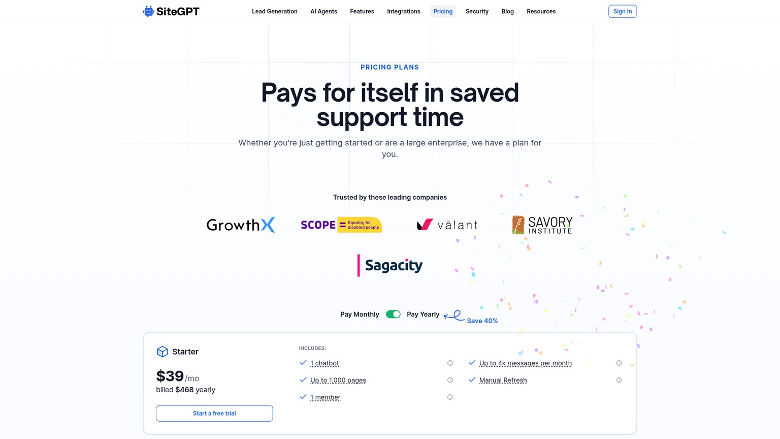 Tarifs et offres du chatbot pour site web SiteGPT