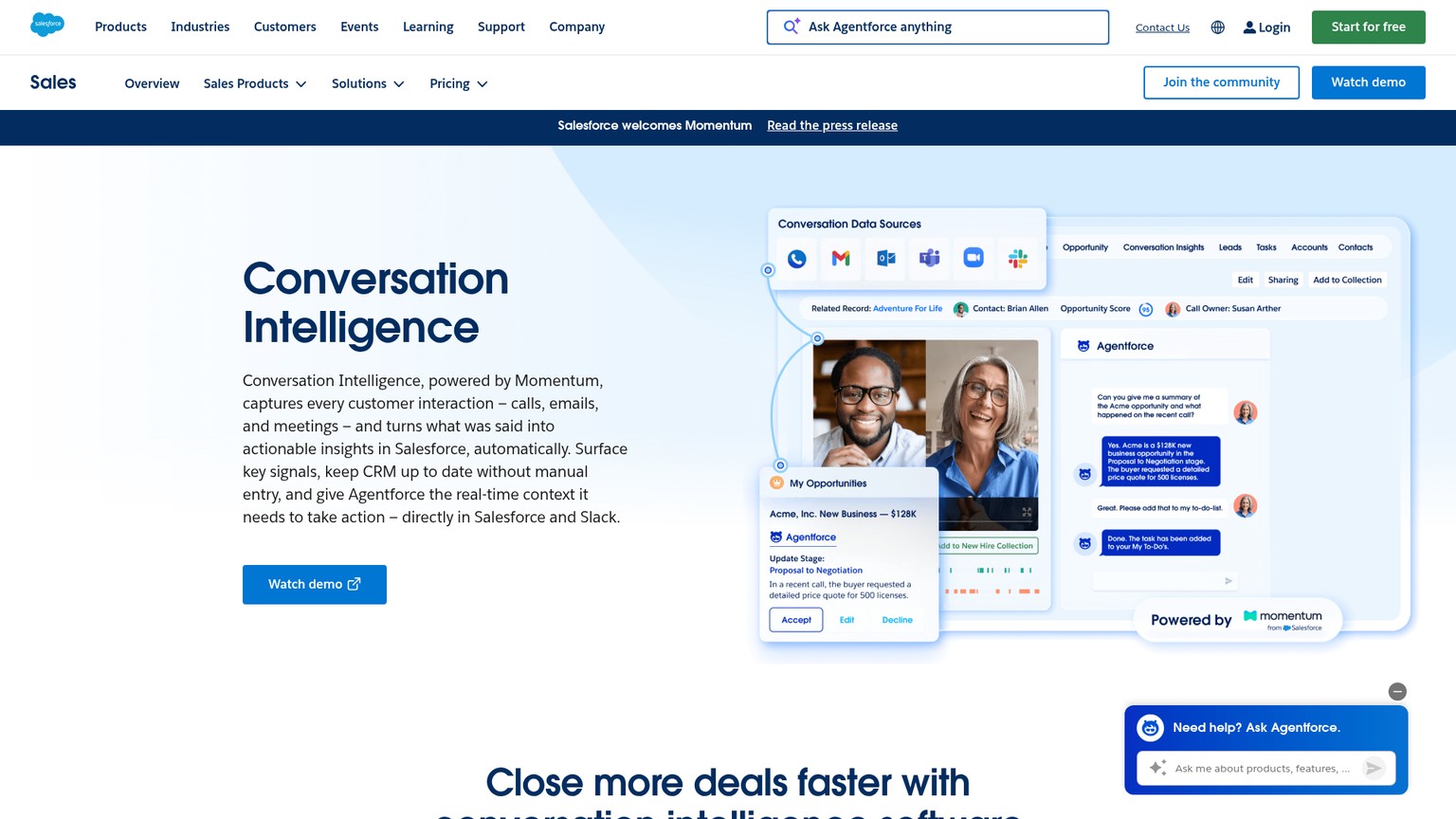 Salesforce Einstein Conversation Insights screenshot