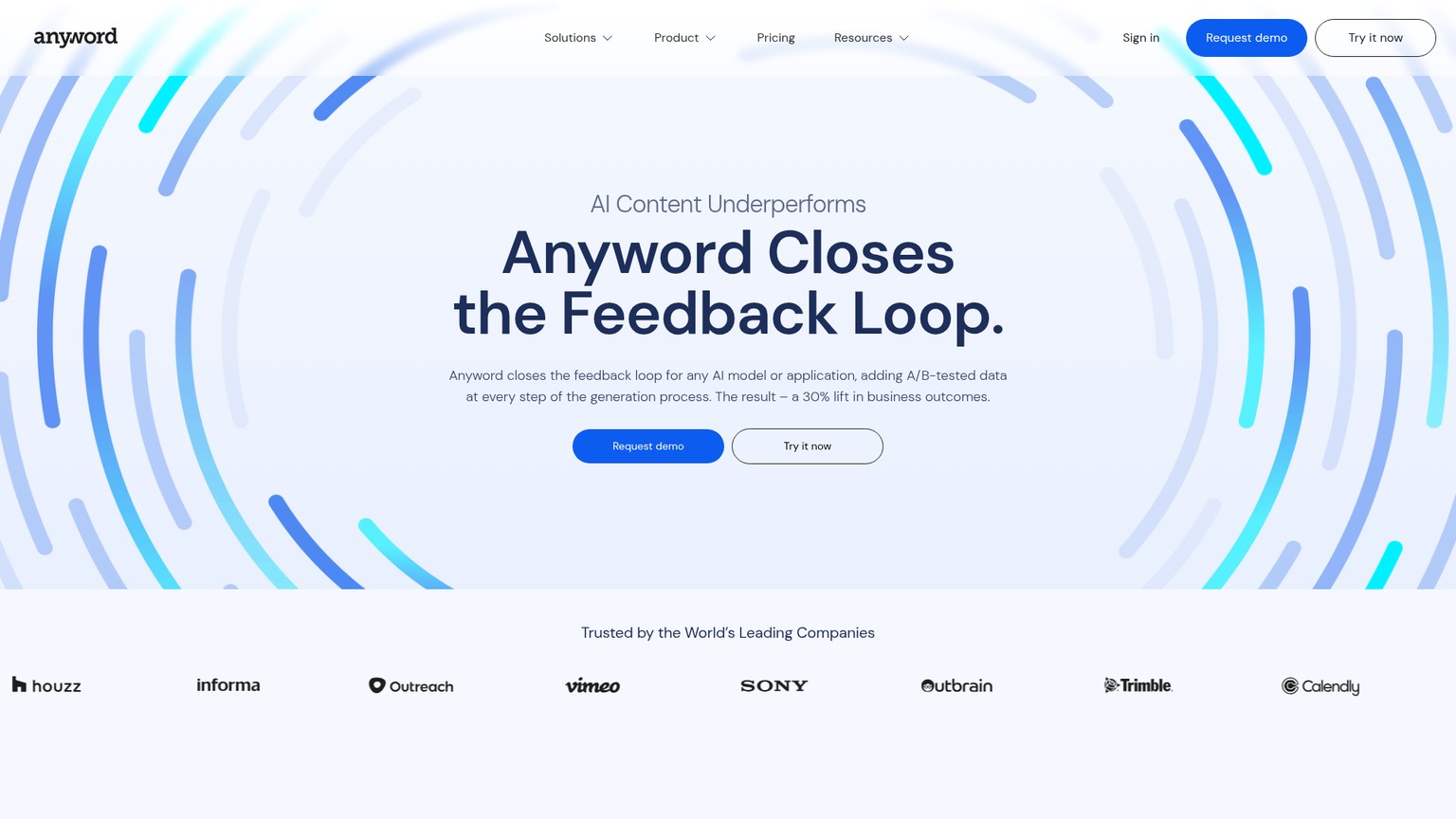 Anyword homepage screenshot