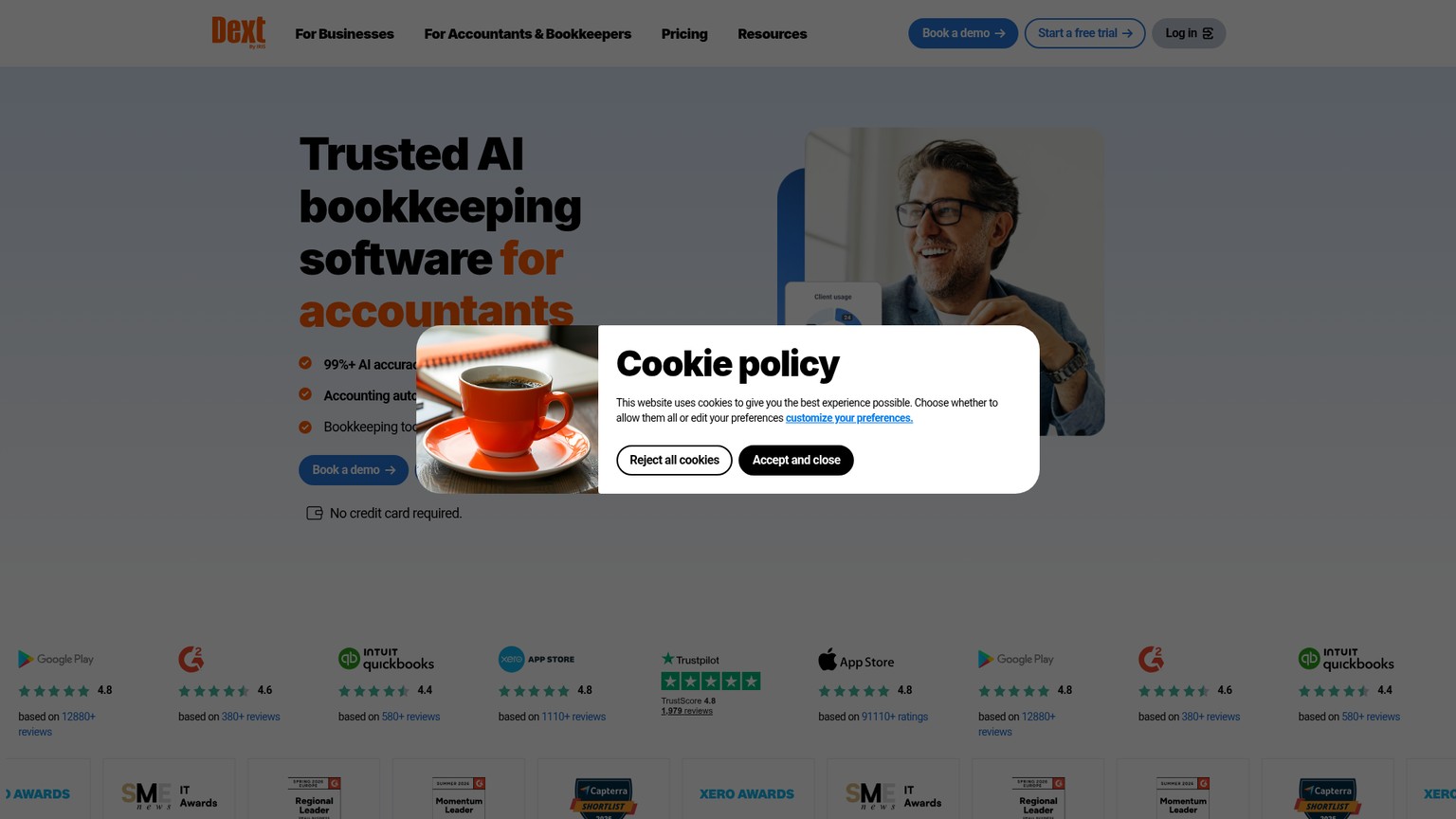 Página del producto Dext para automatización contable de socios