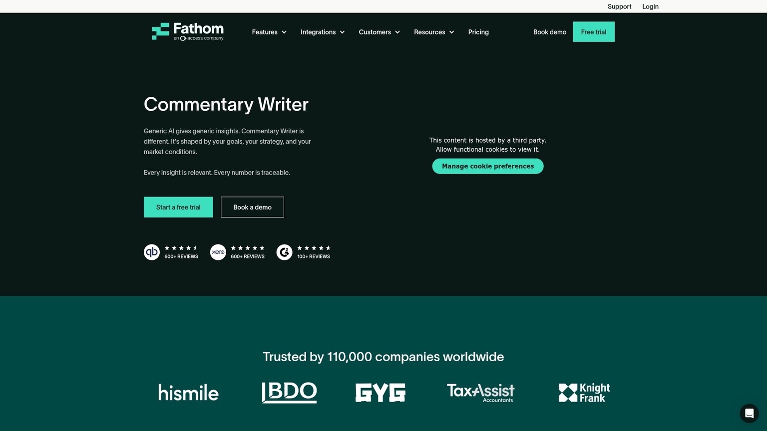 Página del producto Commentary Writer de Fathom