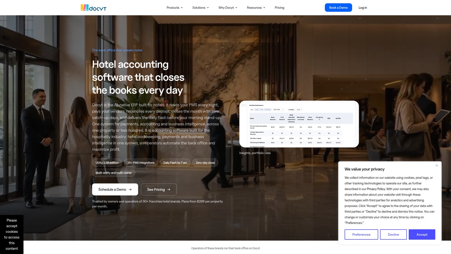 Página de la plataforma contable para hoteles Docyt