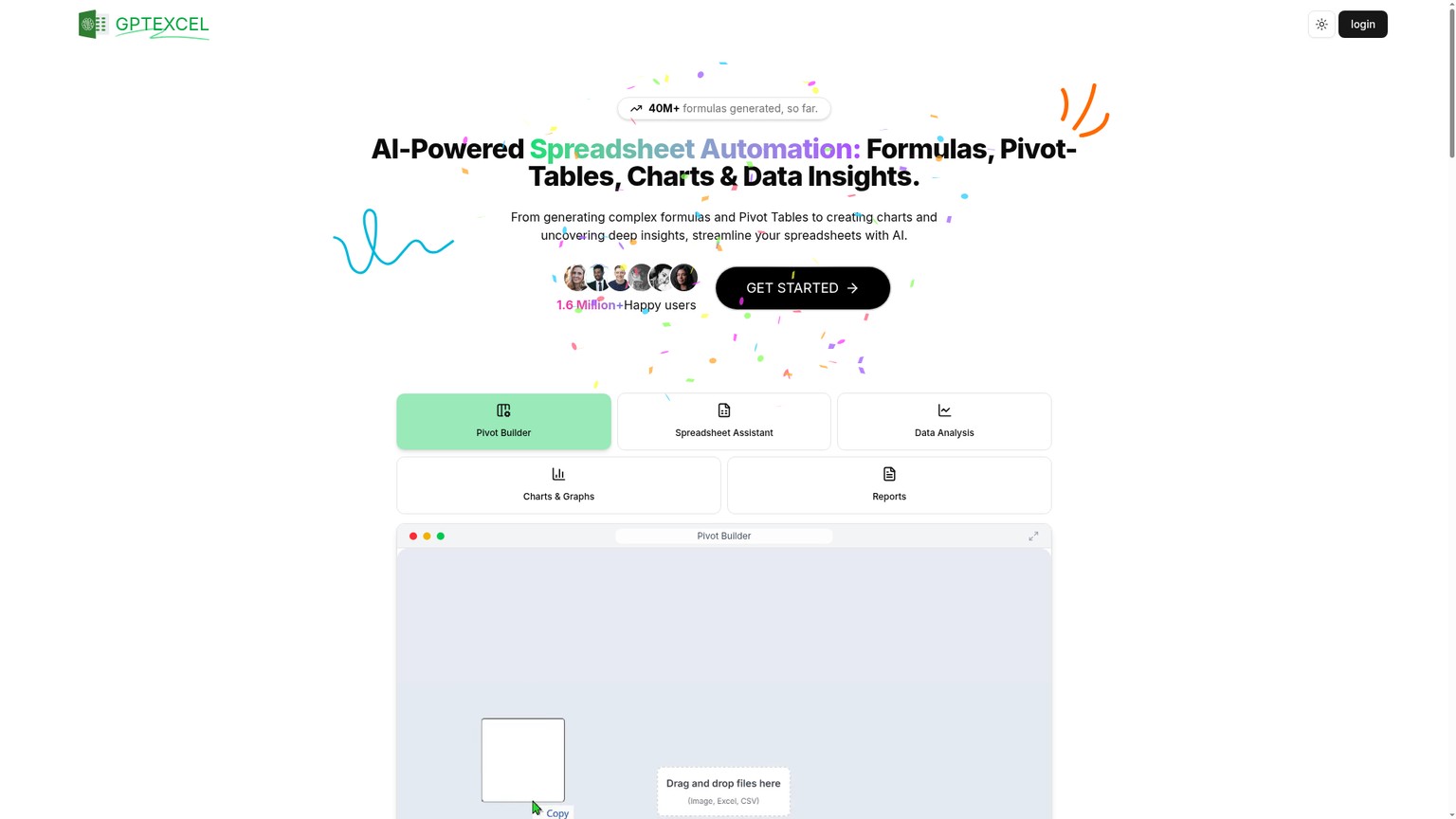Homepage di GPTExcel con la suite di assistenti per fogli di calcolo