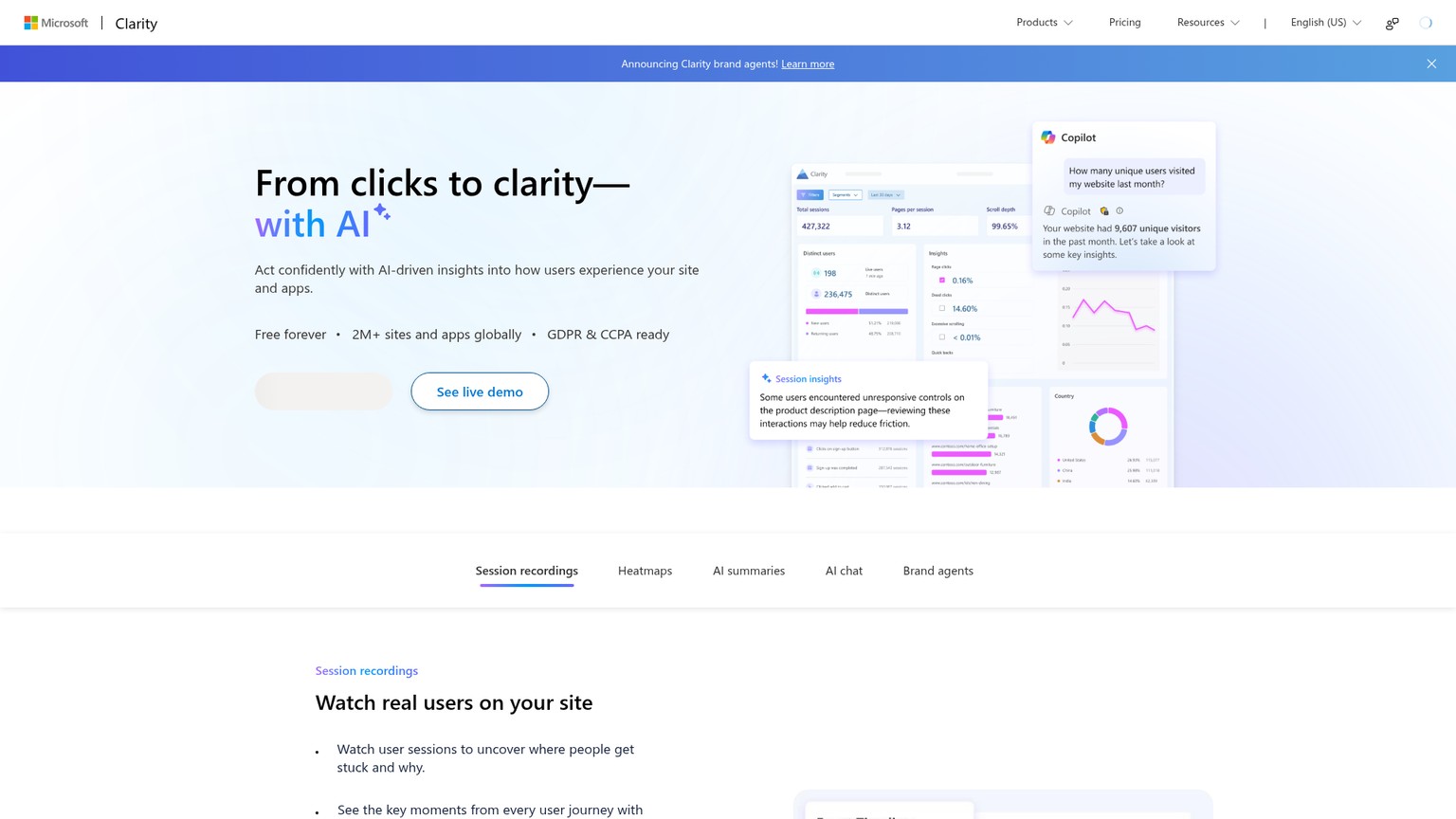 Microsoft Clarity screenshot