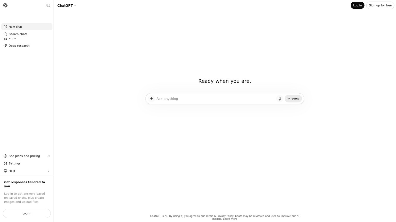 ChatGPT homepage screenshot