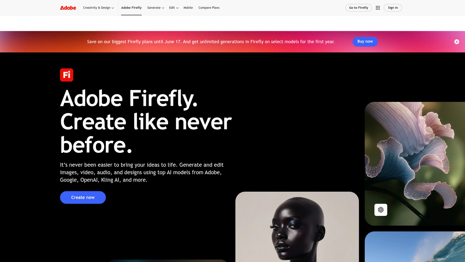 Adobe Firefly homepage screenshot