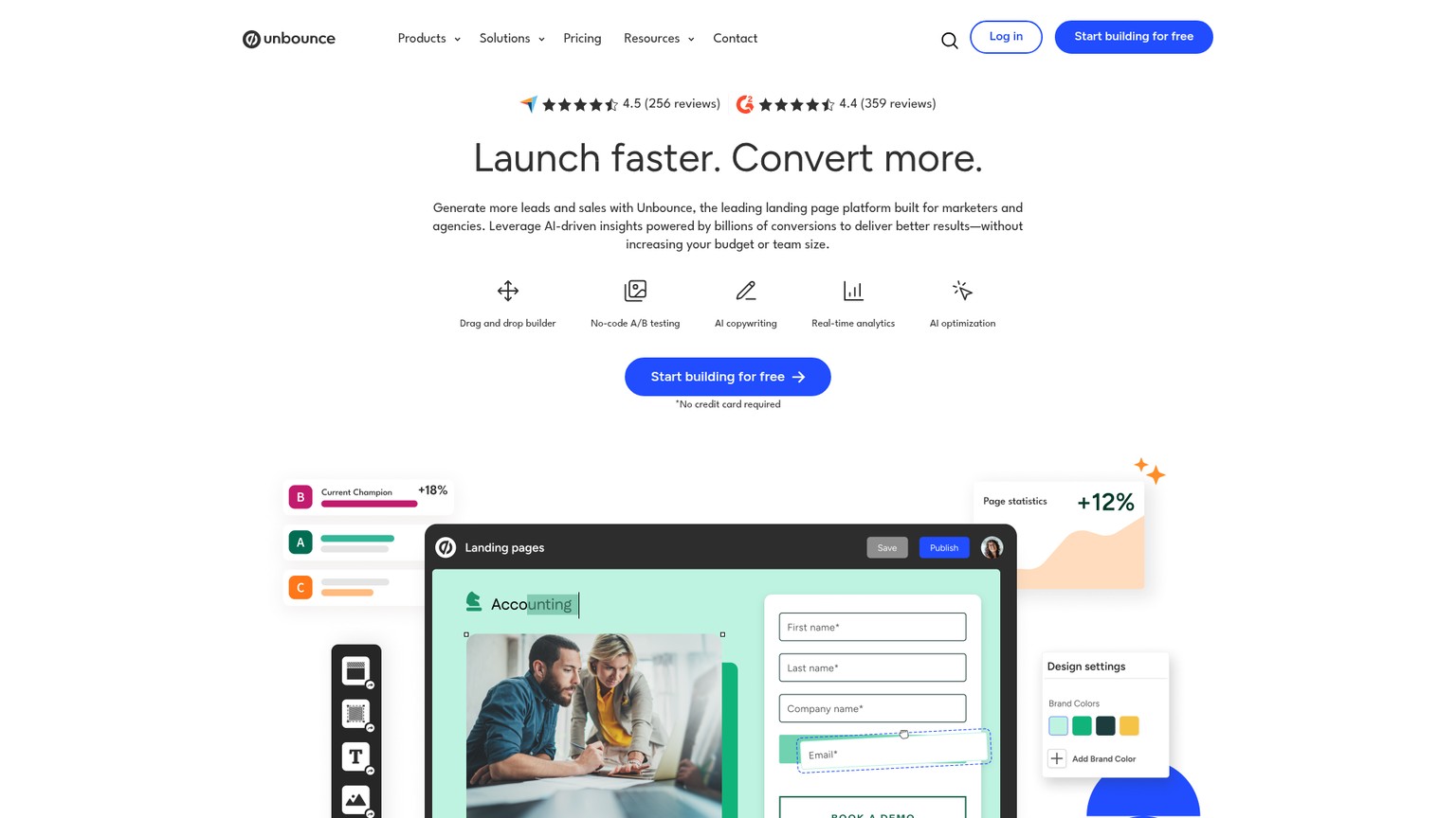 Unbounce landing page builder homepage