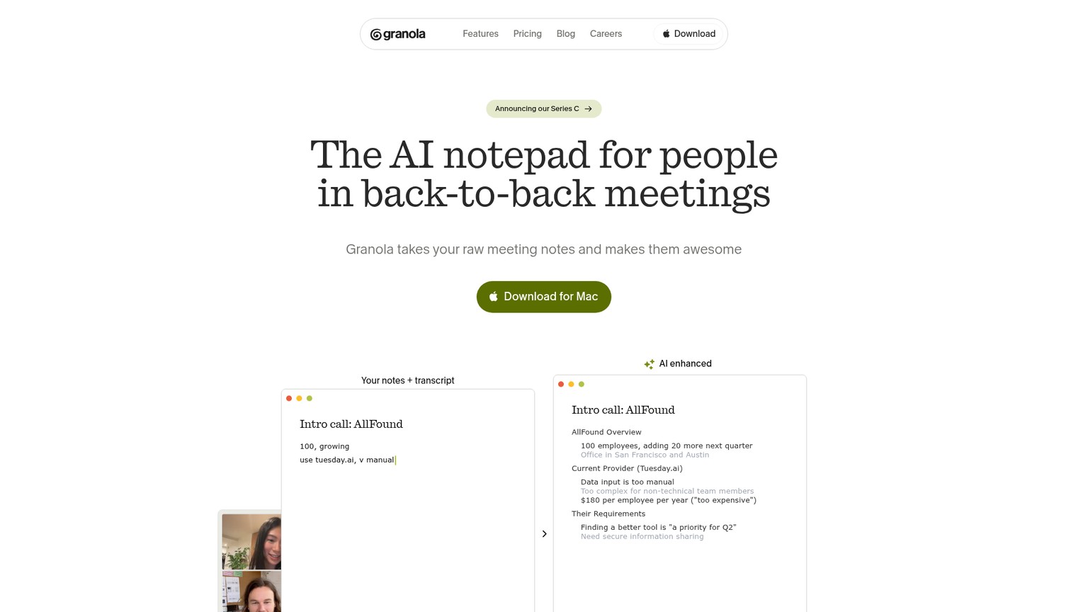 Granola AI notepad interface