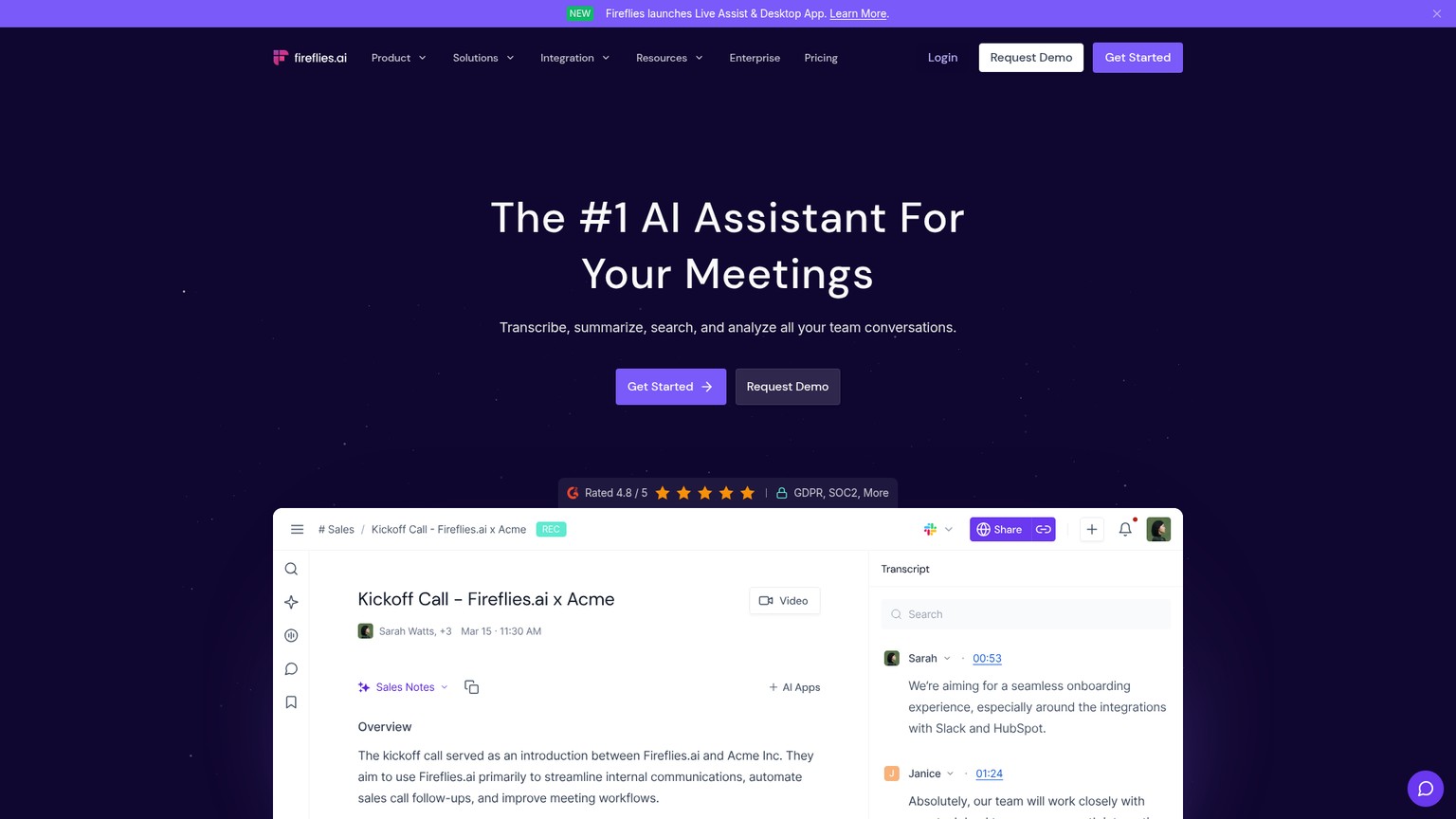 Fireflies.ai conversation intelligence dashboard