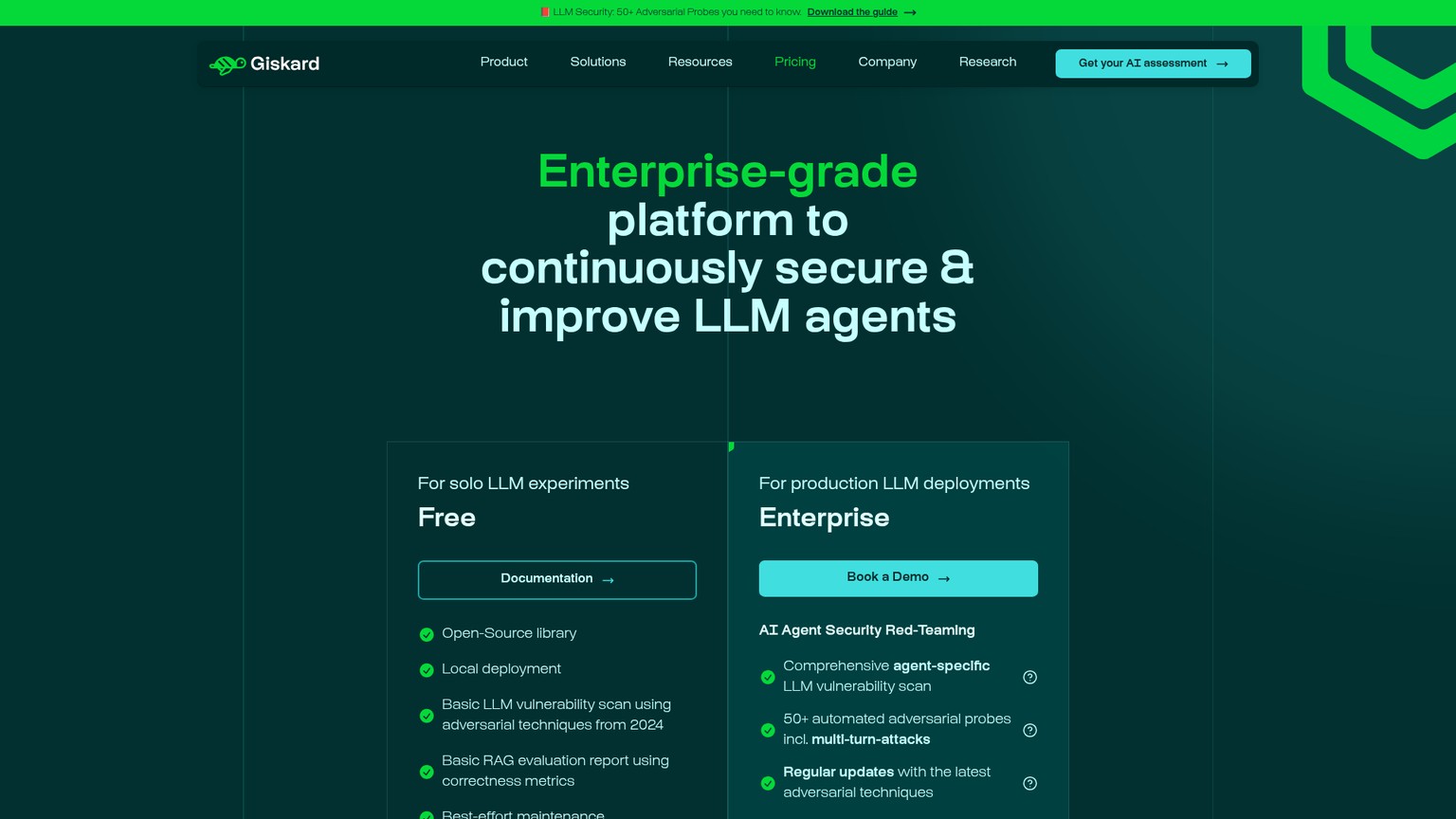 Giskard AI red teaming and evaluation pricing page