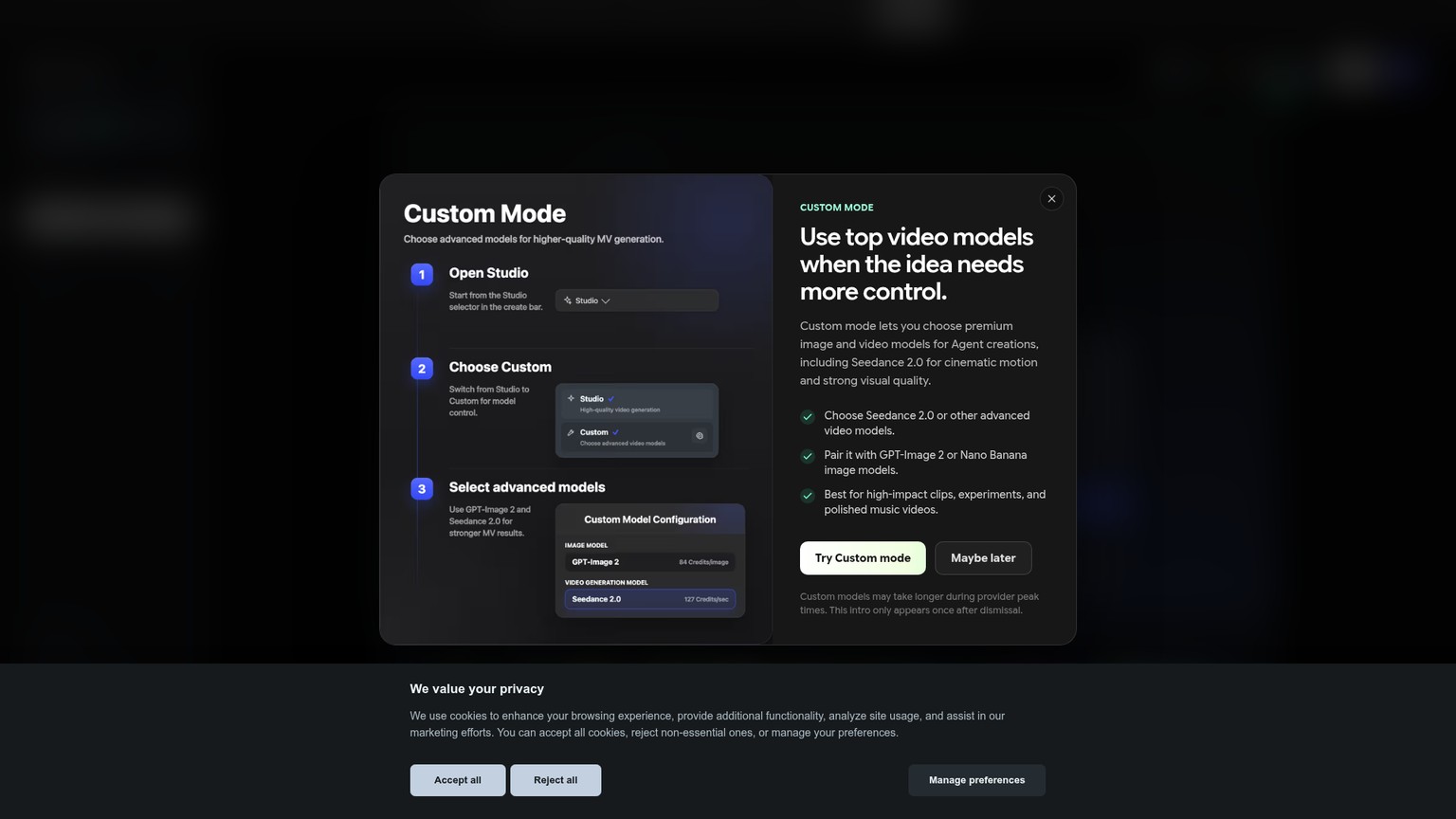 Freebeat music video agent interface