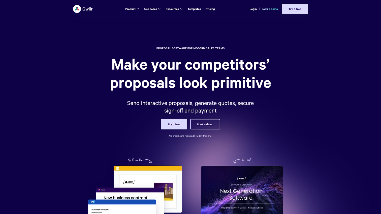 Qwilr homepage screenshot