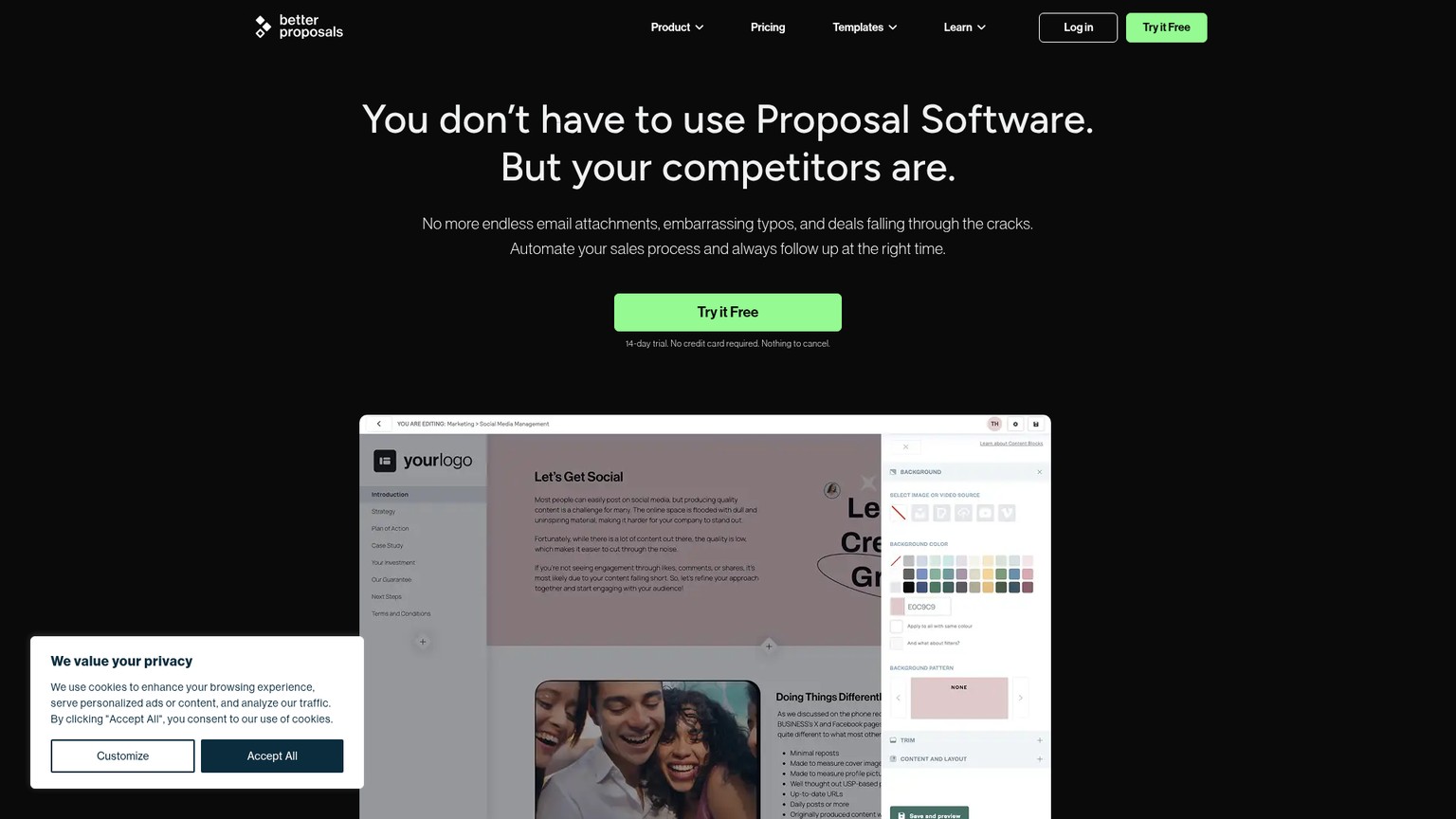 Better Proposals homepage screenshot