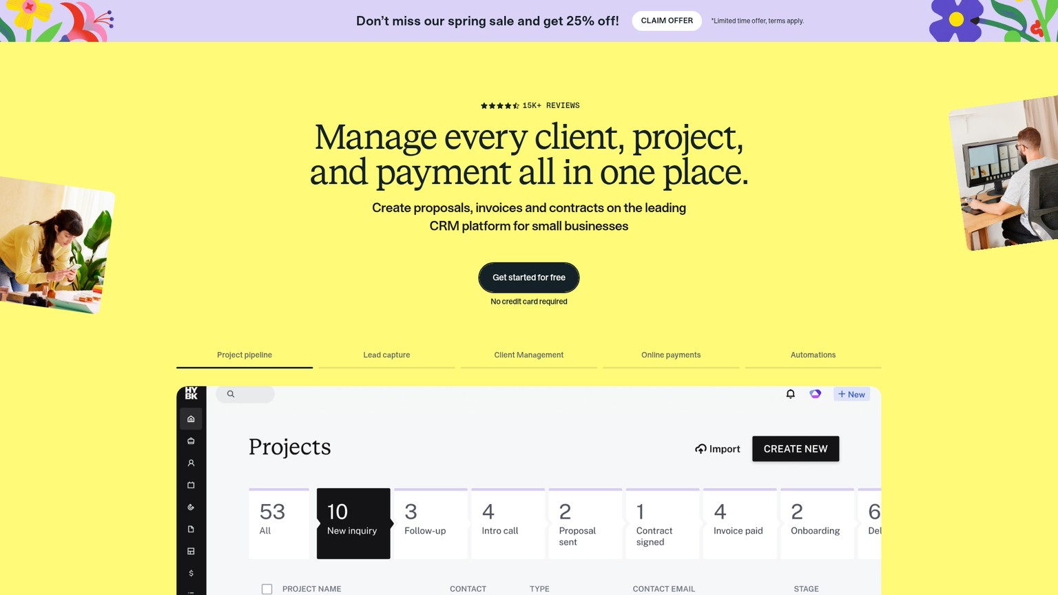 HoneyBook homepage screenshot