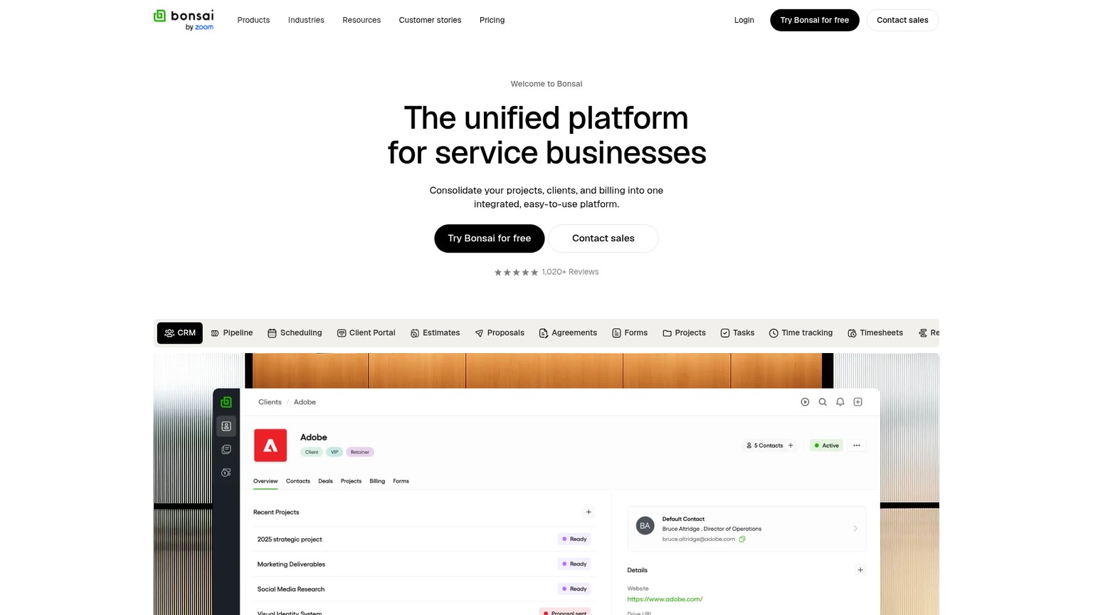 Bonsai homepage screenshot