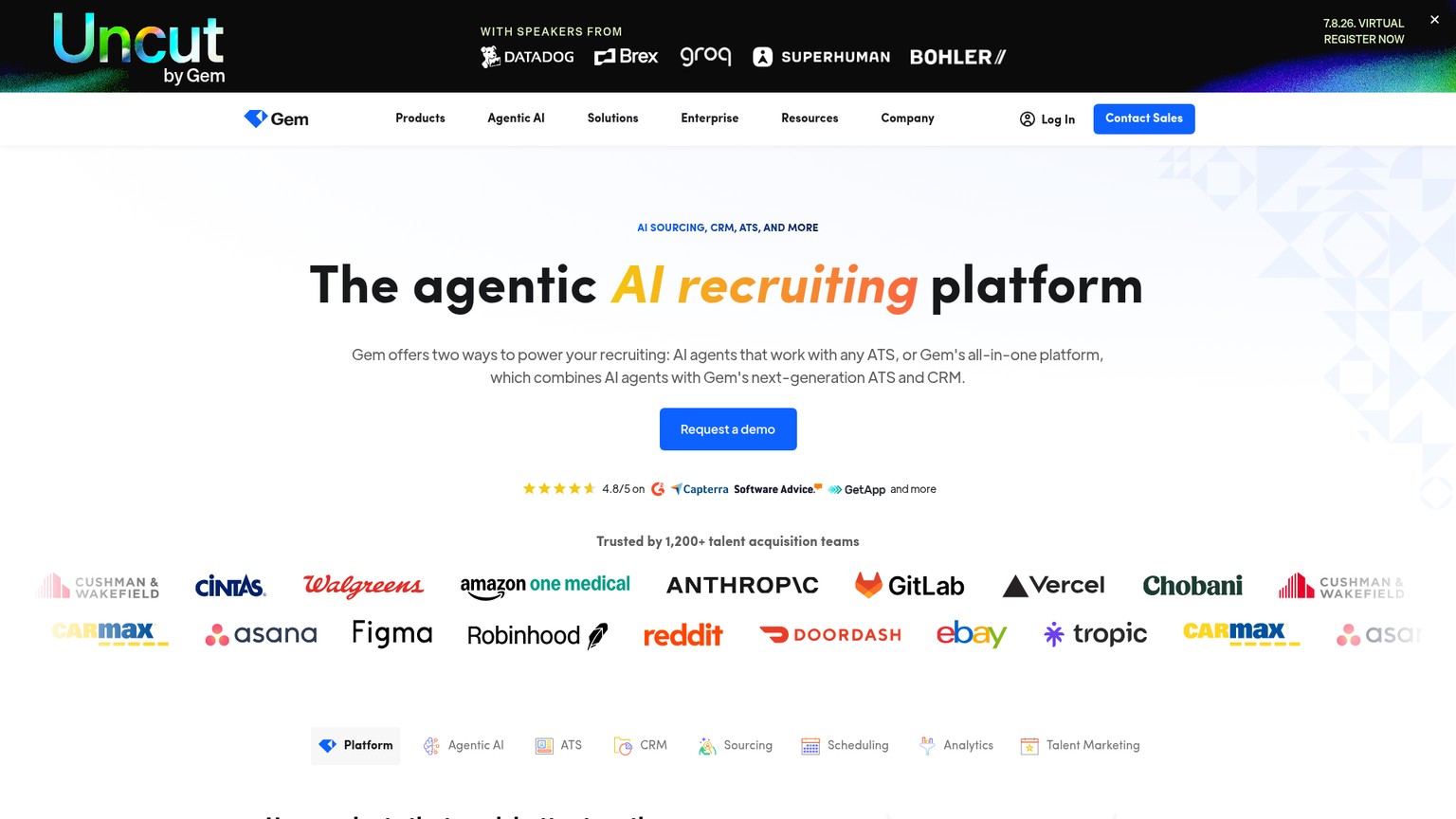 Gem recruiting analytics dashboard screenshot