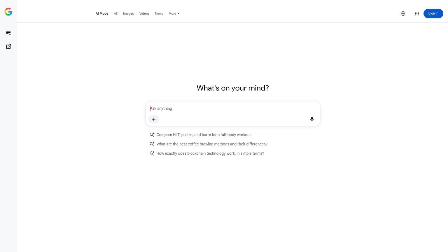 Interfaz de búsqueda de Google AI Mode