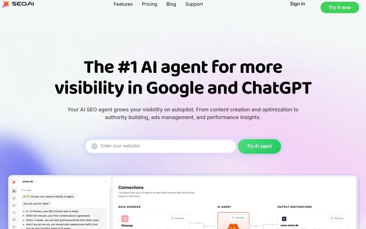 SEO.ai autonomous agent workflow screenshot