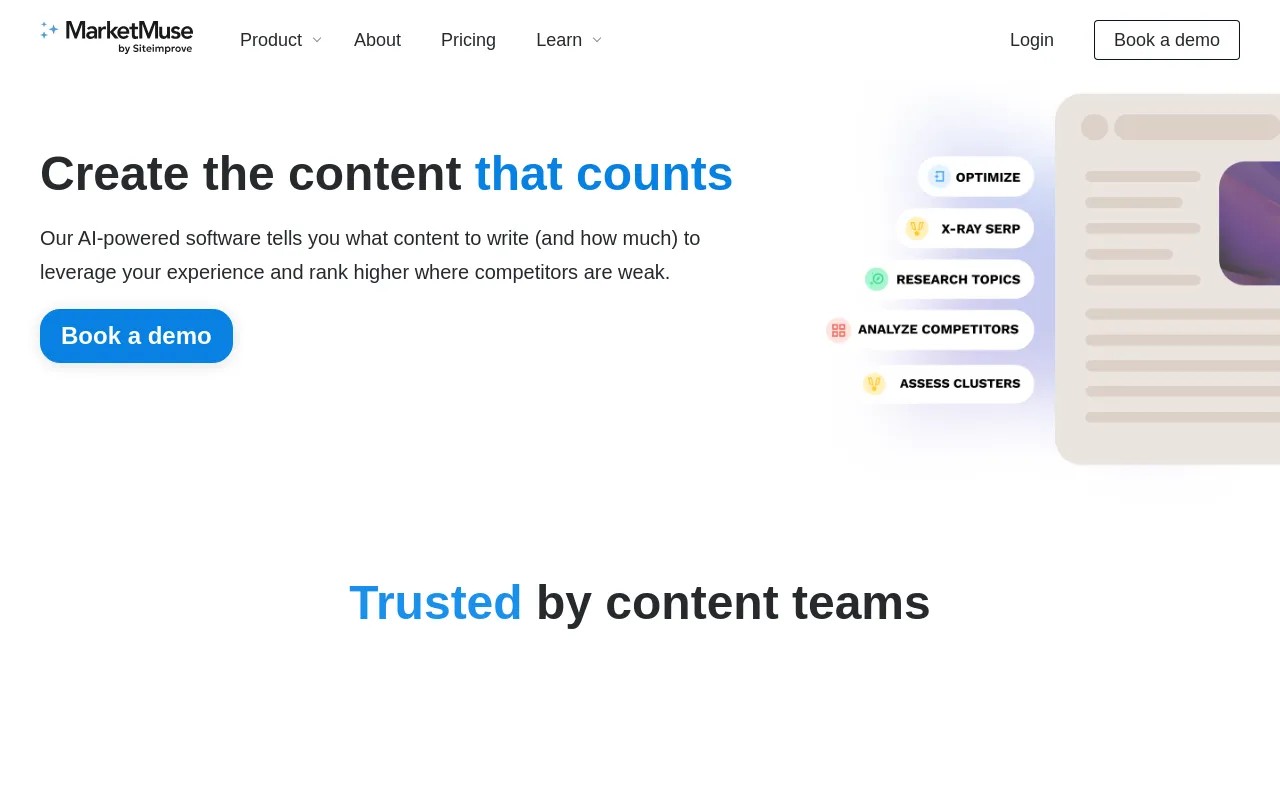 MarketMuse topic cluster screenshot