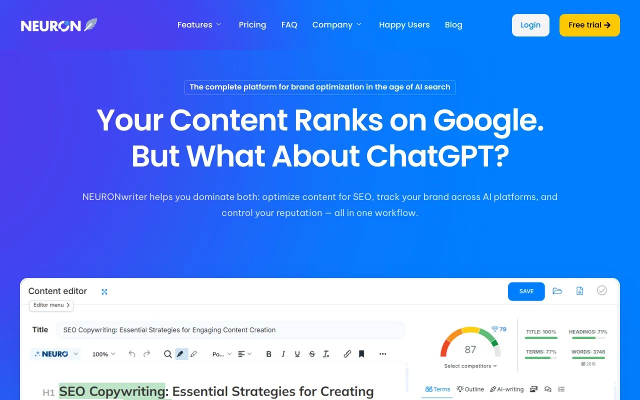NeuronWriter content optimization screenshot