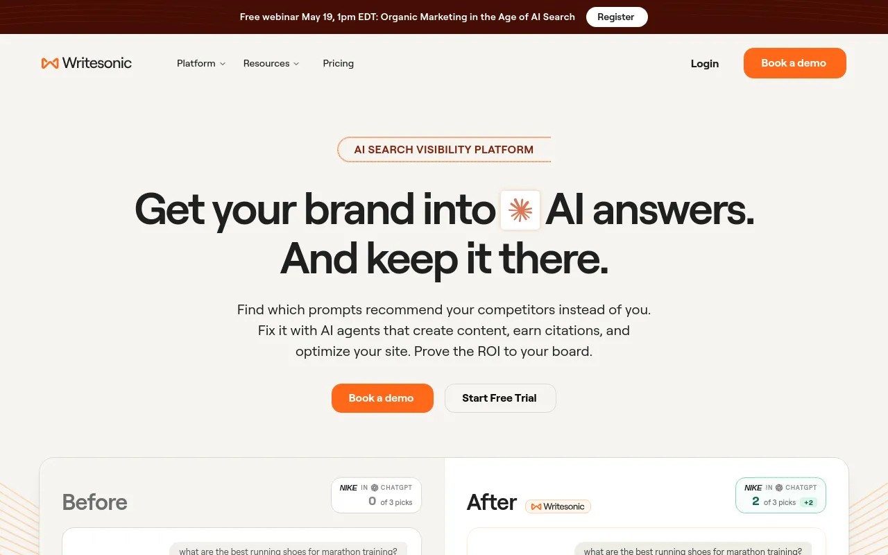 Writesonic AI article writer screenshot