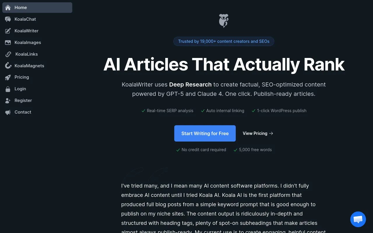 KoalaWriter one-click article screenshot