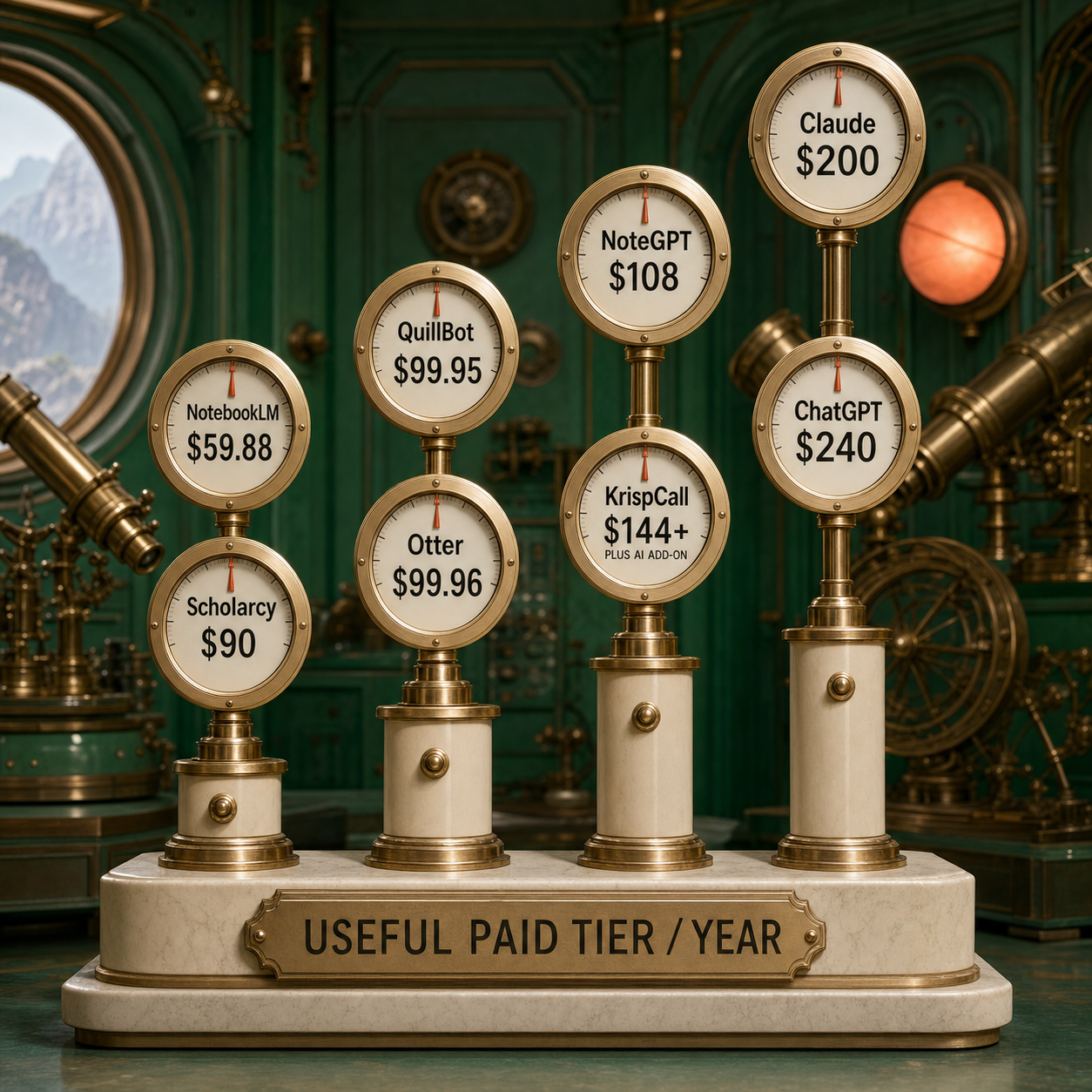 Annual cost columns for the lowest useful paid tier across eight AI summarizers