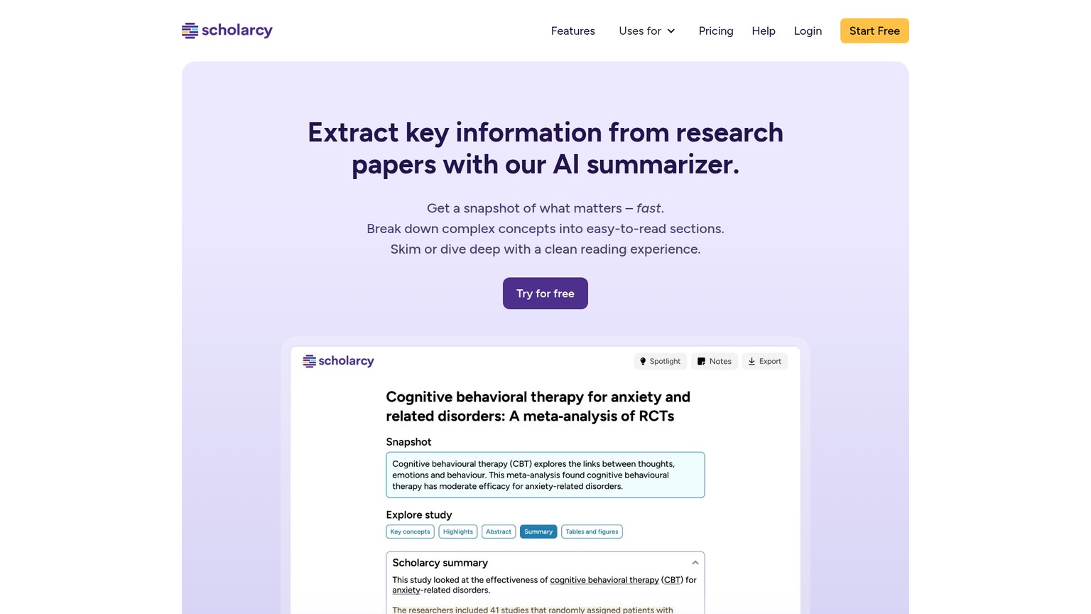 Scholarcy academic article summarizer and flashcard interface