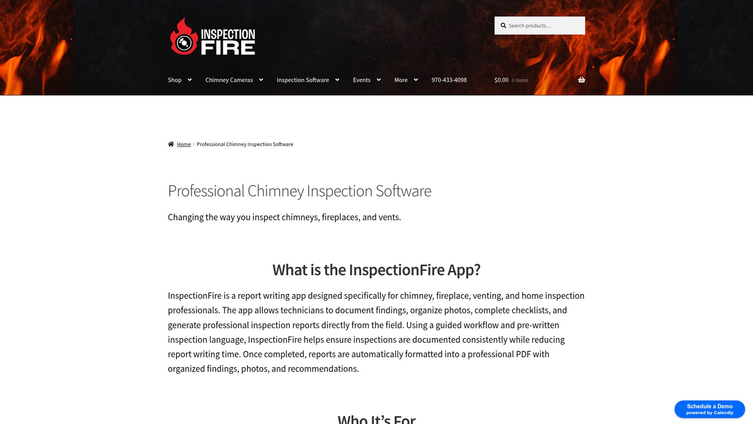 InspectionFire chimney inspection software page