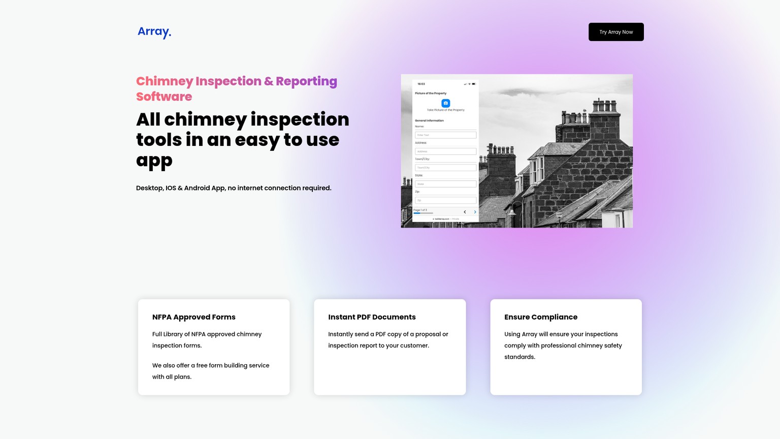 Array chimney inspection and reporting software page