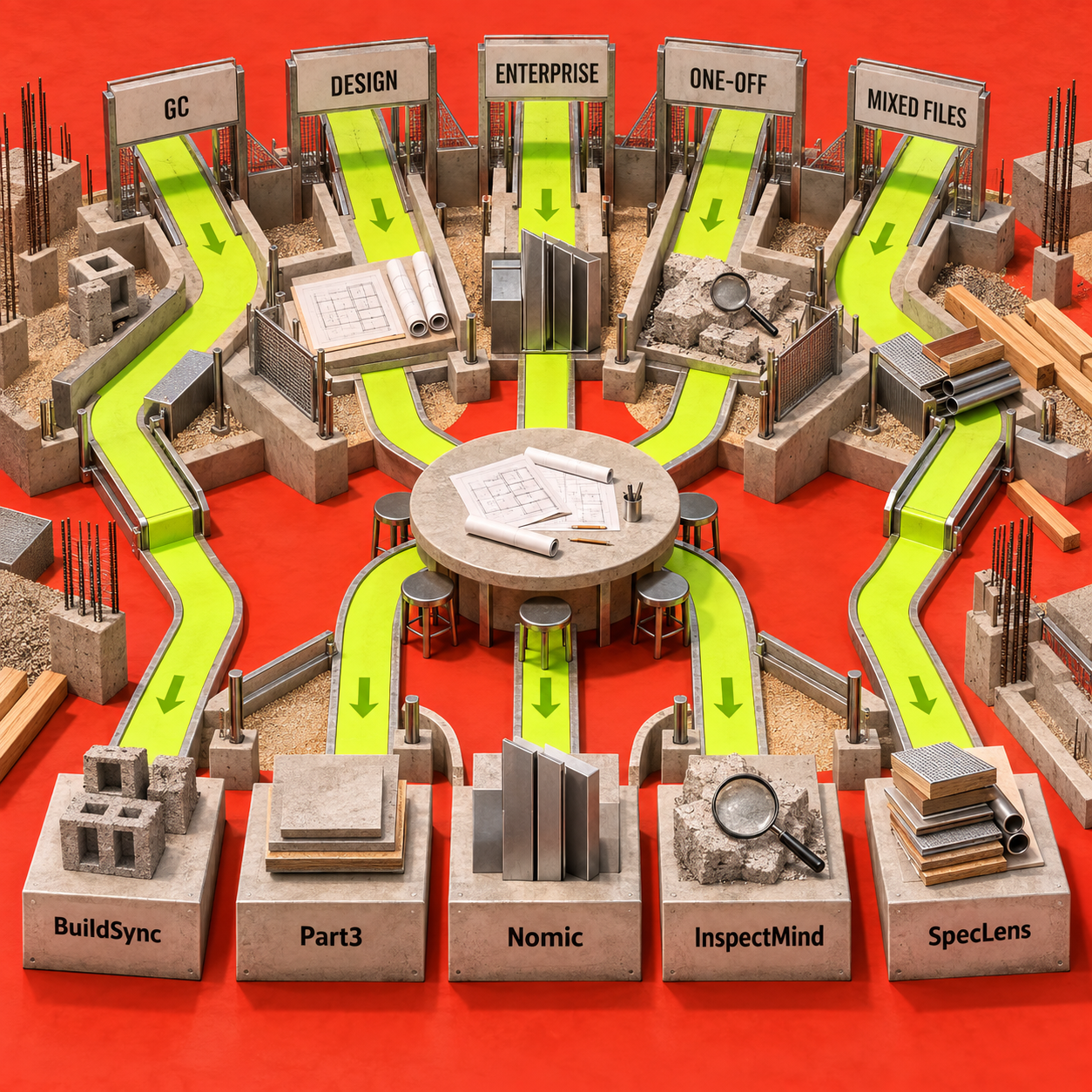 Decision path from buyer type to the five shortlisted submittal checking tools