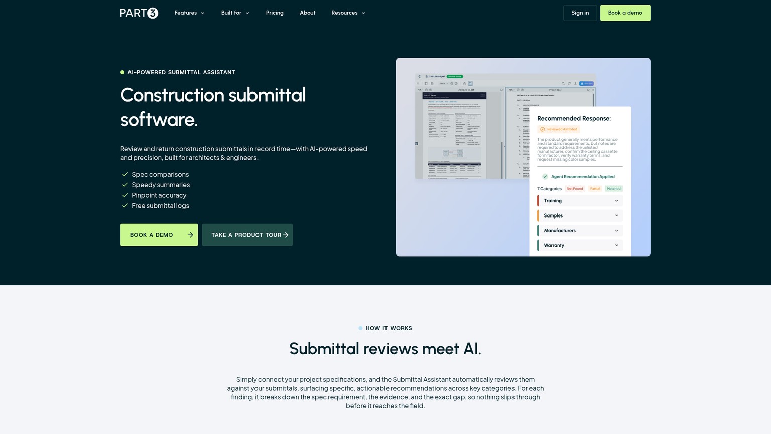 Part3 AI Submittal Assistant page for architects and engineers