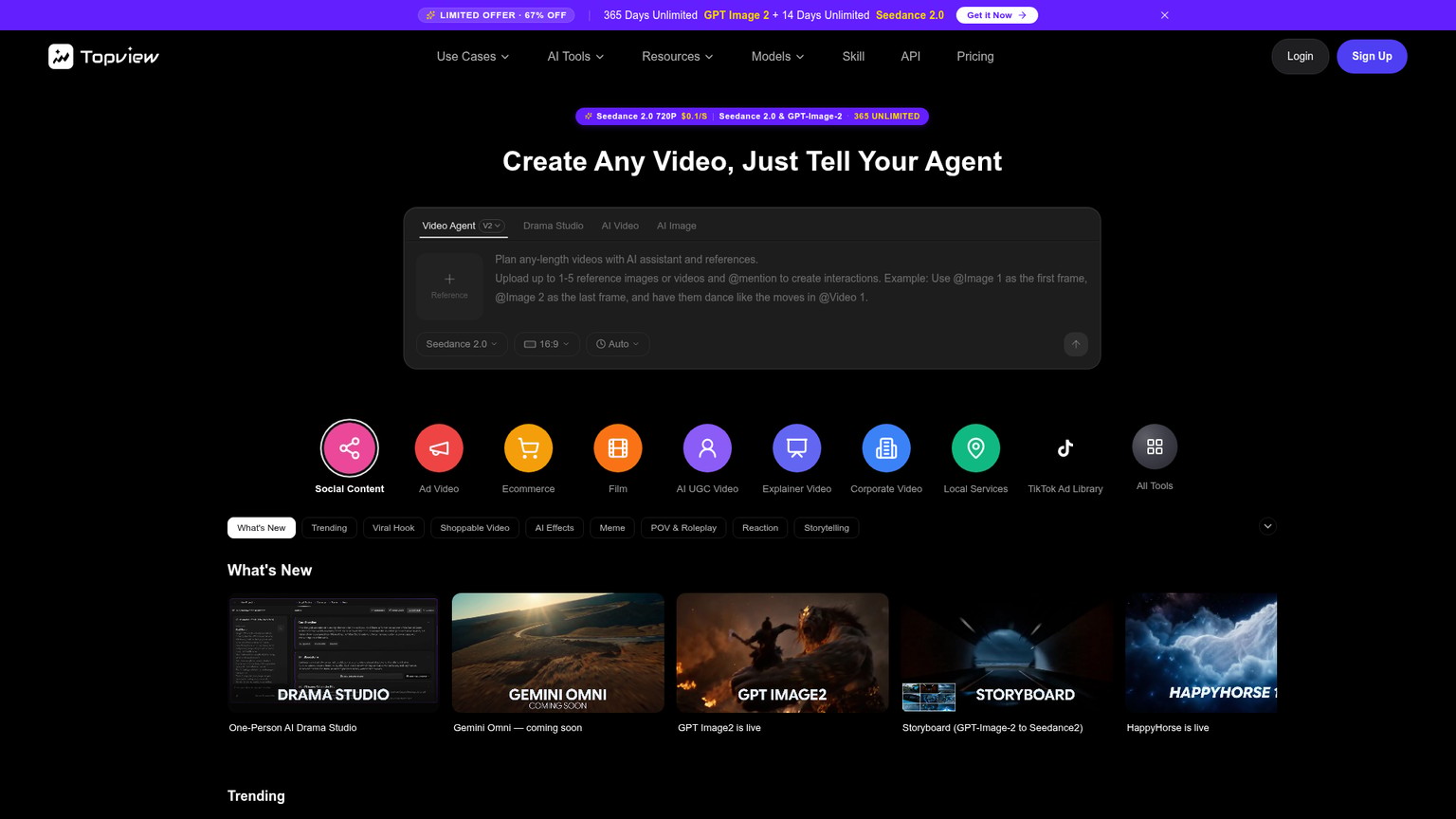Topview product URL to UGC ad screenshot