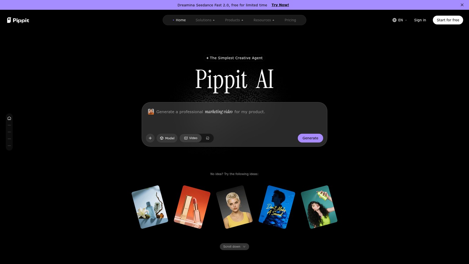 Pippit one-click product video screenshot
